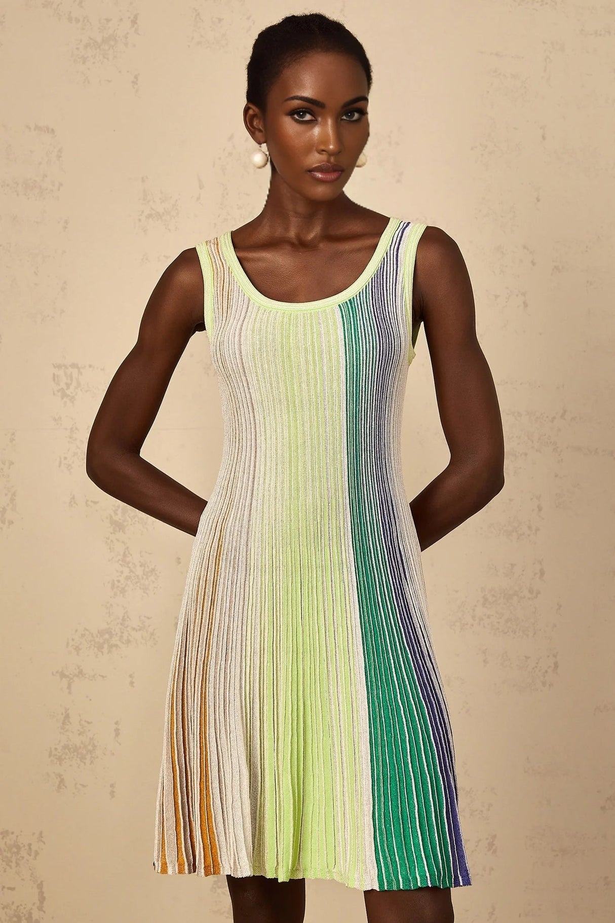 Clarissa Mini Dress Green Sequin Stripe Texture Mini - Length