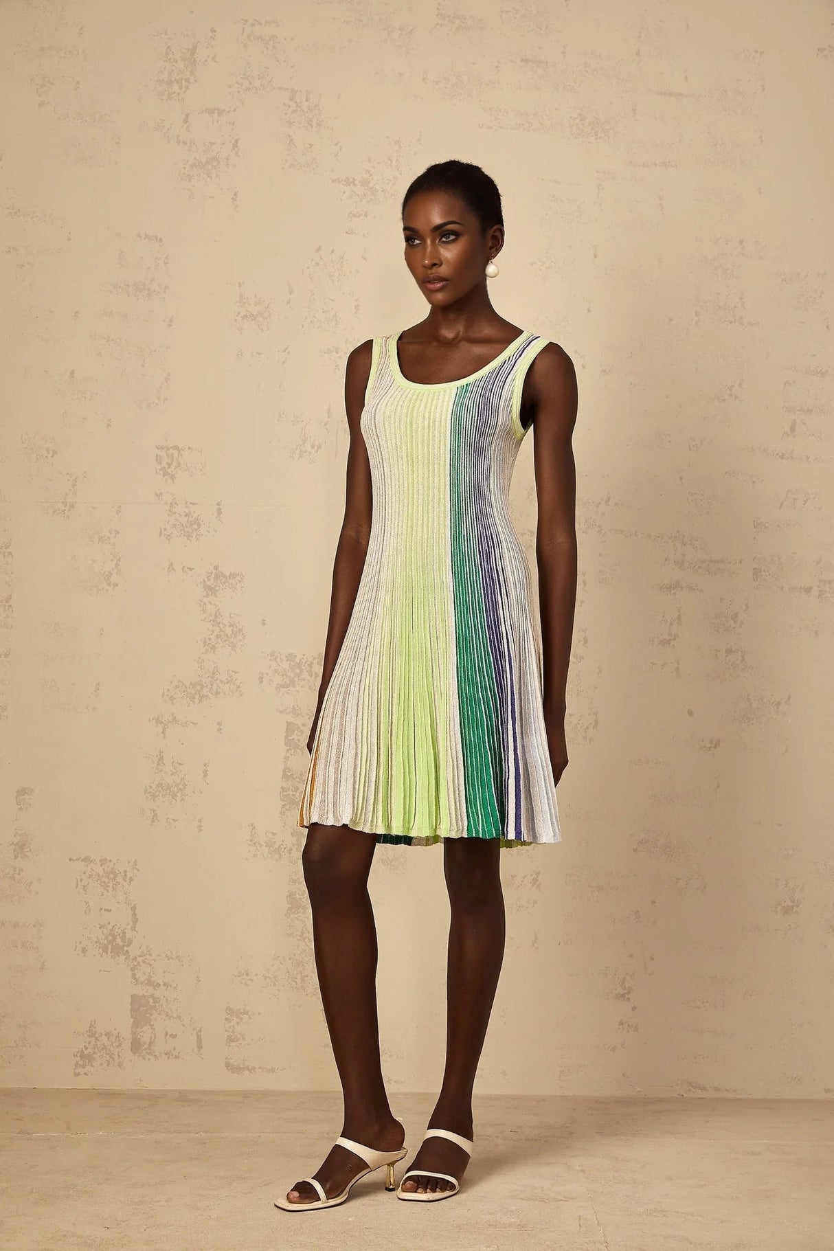 Clarissa Mini Dress Green Sequin Stripe Texture Mini - Length