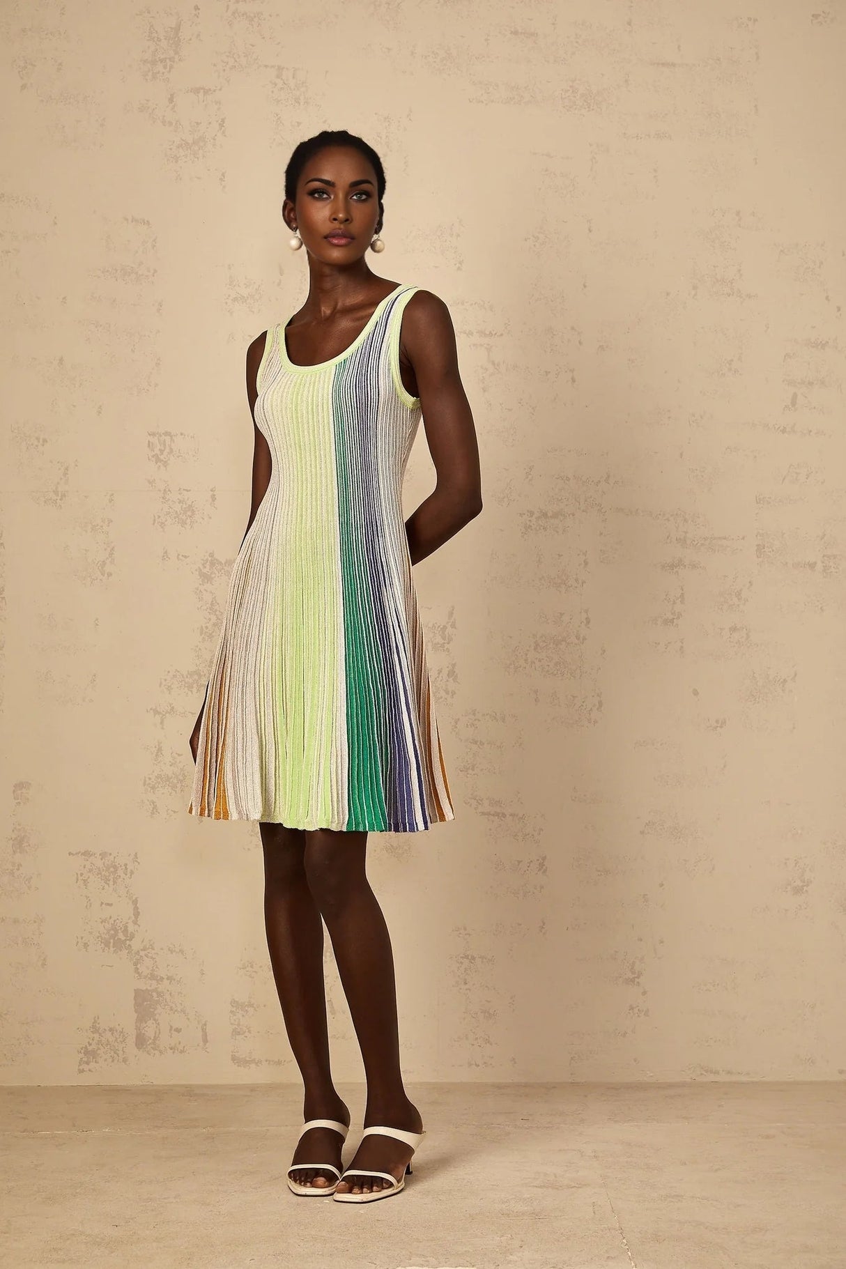 Clarissa Mini Dress Green Sequin Stripe Texture Mini - Length