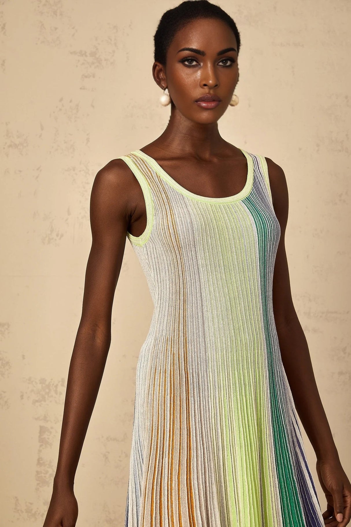 Clarissa Mini Dress Green Sequin Stripe Texture Mini - Length