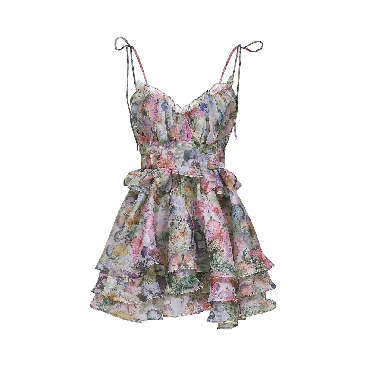 Clarissa Mini Dress - Sleeveless - Floral Print - Bustier Style - High Waist - Tiered Design