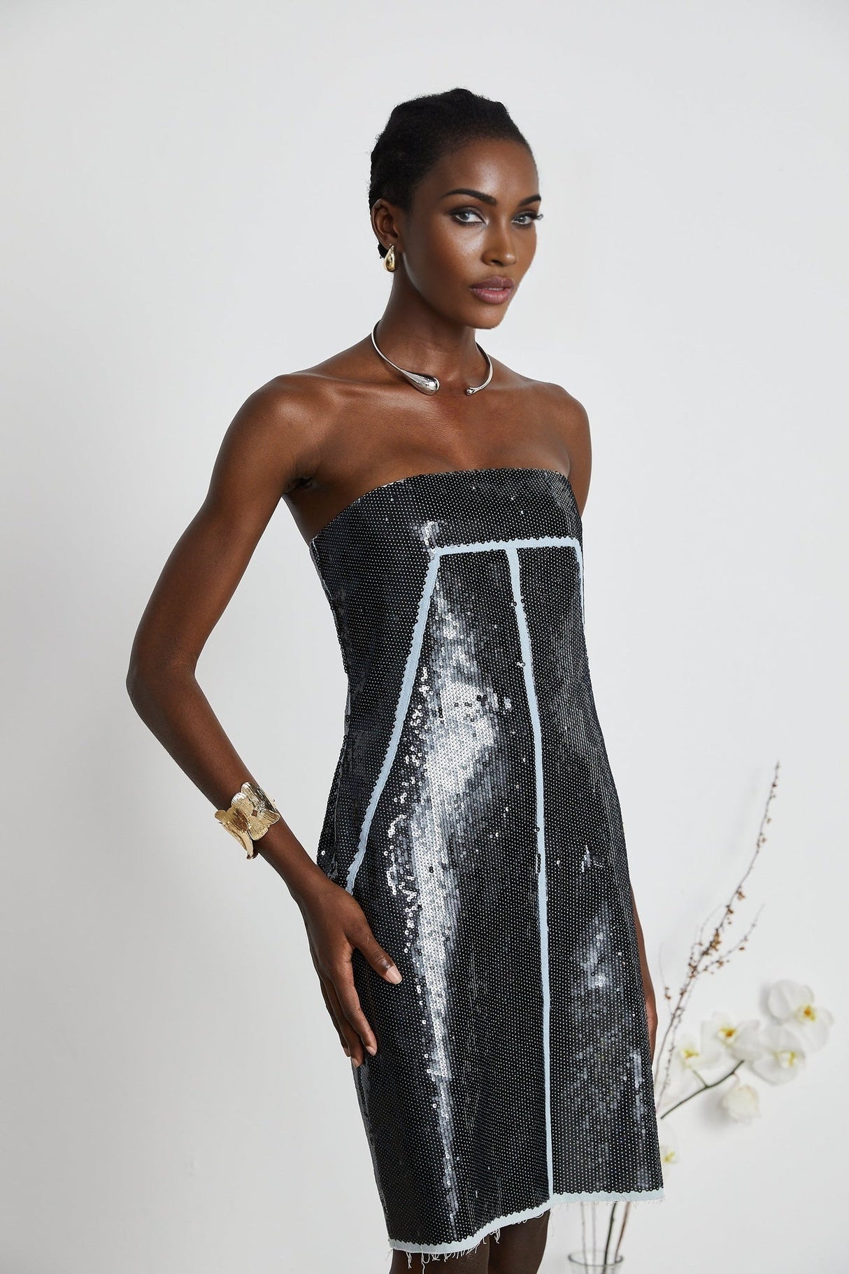 Clarissa Sequin Mini Dress - Sleeveless - Off the Shoulder - Corset Style - Embellished with Sequins