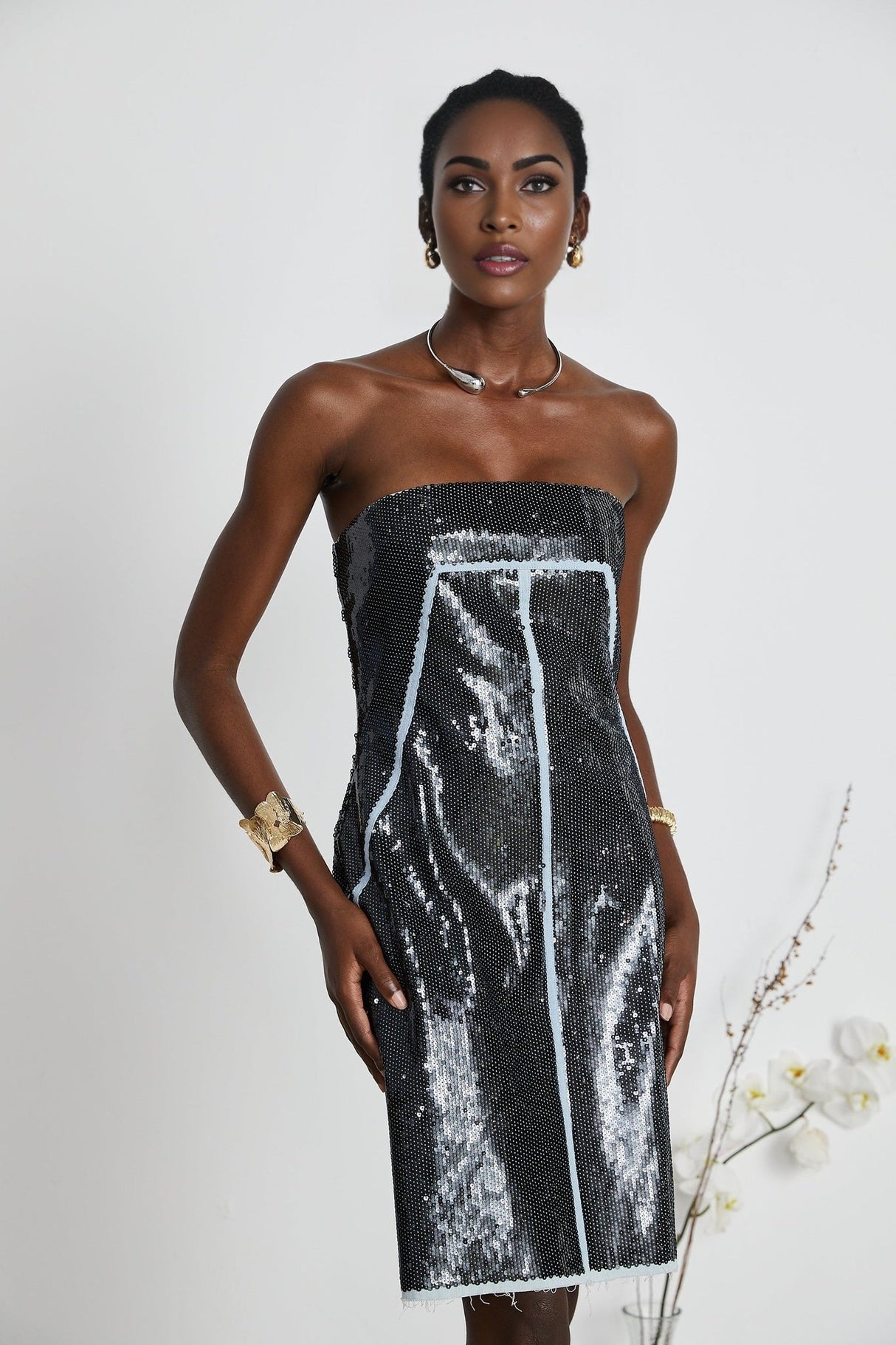 Clarissa Sequin Mini Dress - Sleeveless - Off the Shoulder - Corset Style - Embellished with Sequins