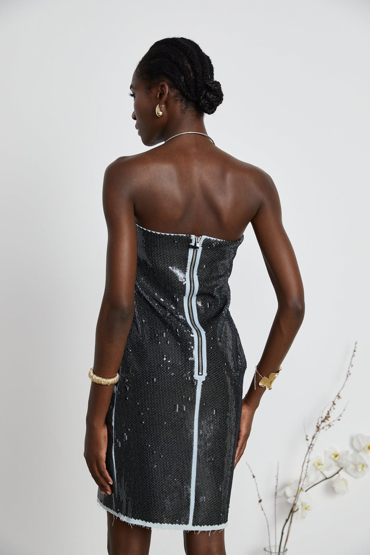 Clarissa Sequin Mini Dress - Sleeveless - Off the Shoulder - Corset Style - Embellished with Sequins