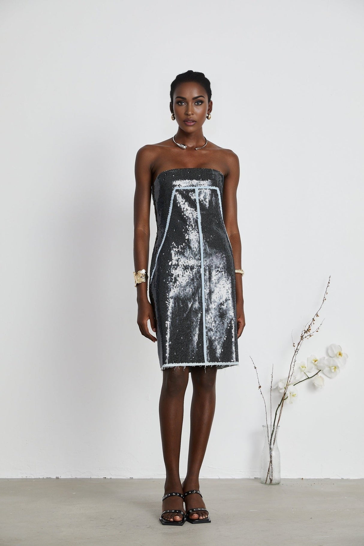 Clarissa Sequin Mini Dress - Sleeveless - Off the Shoulder - Corset Style - Embellished with Sequins