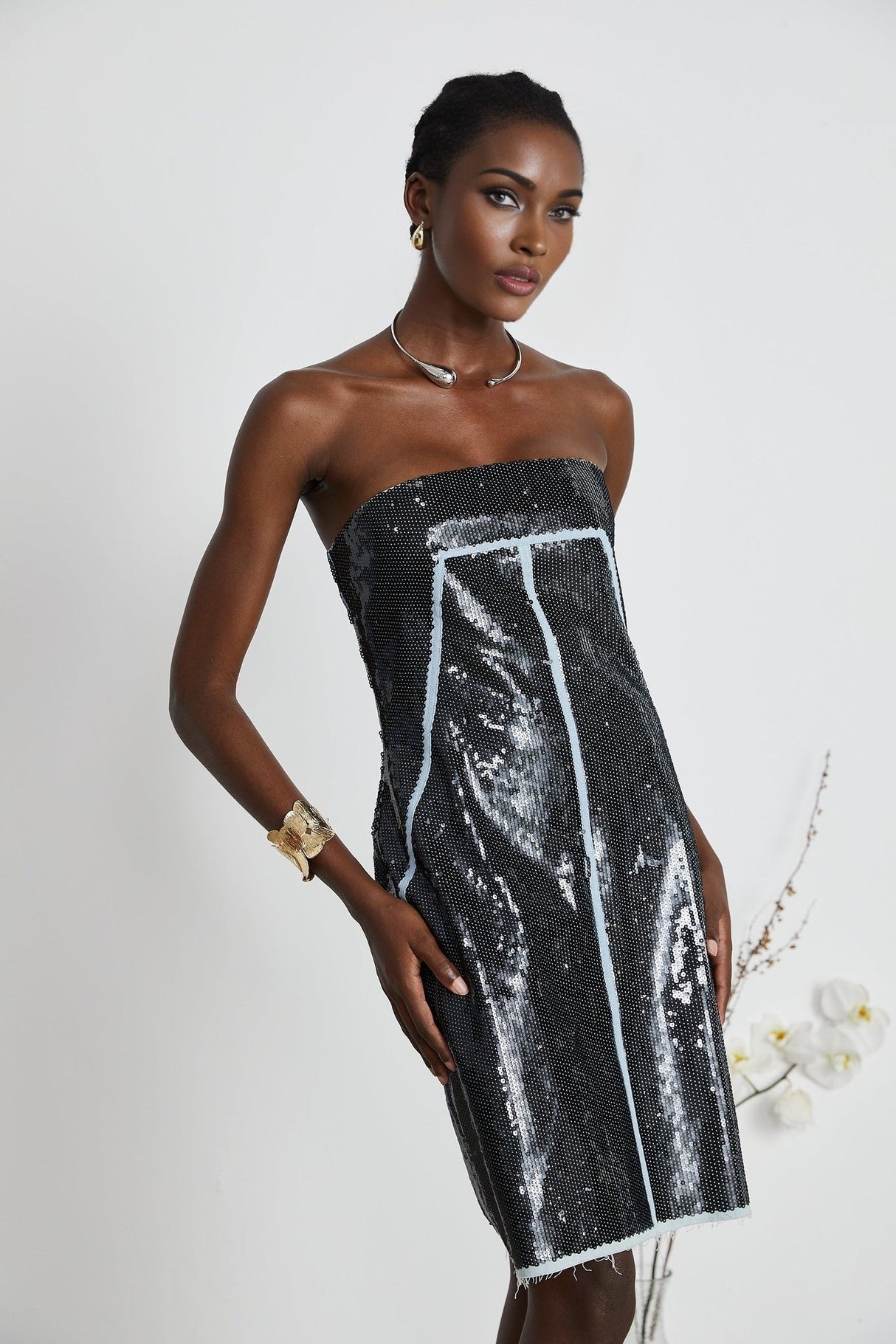 Clarissa Sequin Mini Dress - Sleeveless - Off the Shoulder - Corset Style - Embellished with Sequins