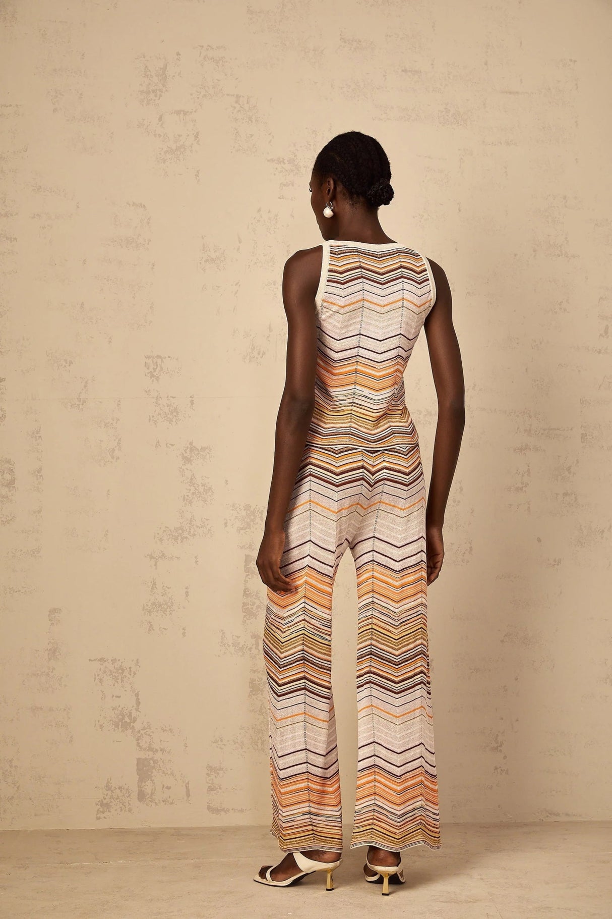 Clarissa Top & Trousers Set with Chevron Pattern in Neutrals