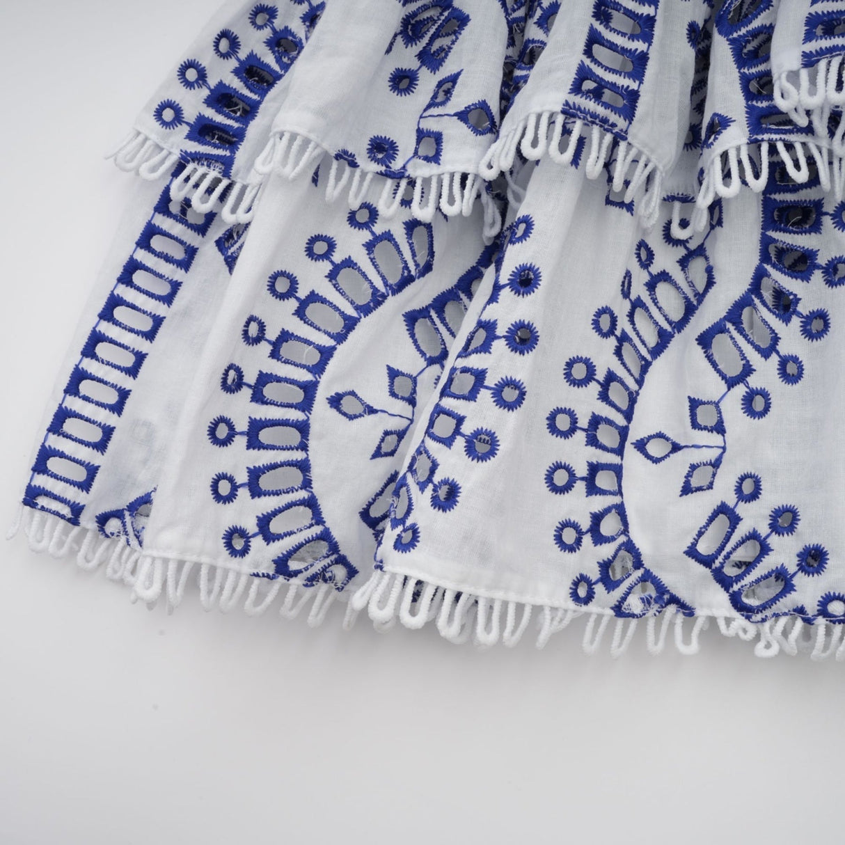 Claudia Mini Dress - Off the Shoulder - Broderie Anglaise - Shirred Panel - Fitted Waistline - Flared - Ruffled Skirt