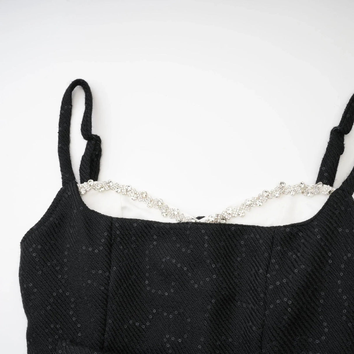 Clementina Dress - Crystal Sequin Bowknot Sleeveless Spaghetti Straps Mini Zip Back