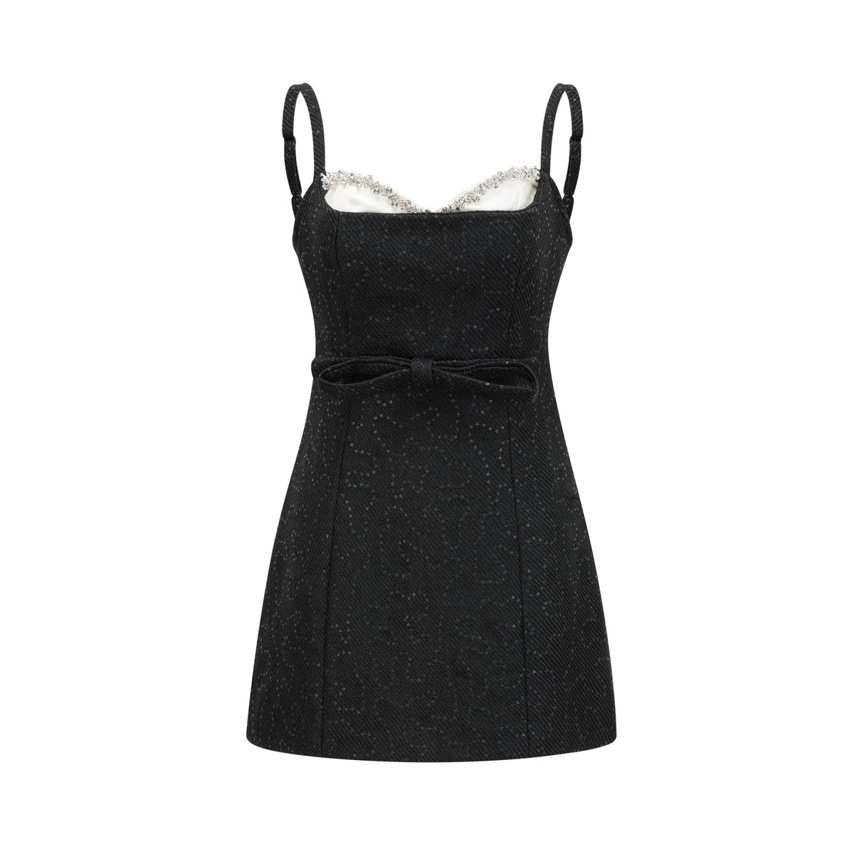 Clementina Dress - Crystal Sequin Bowknot Sleeveless Spaghetti Straps Mini Zip Back