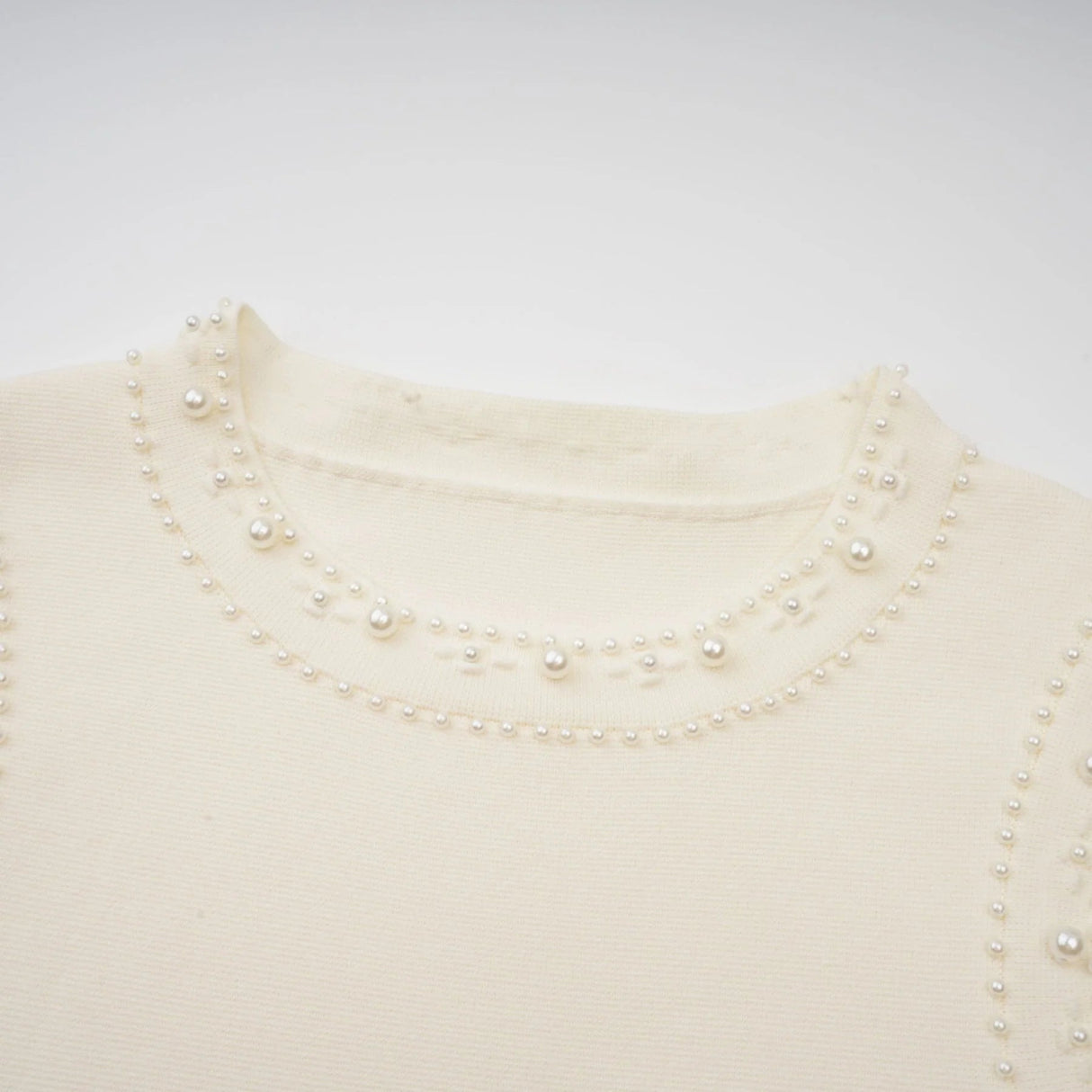 Clementina Maxi Dress White Faux - Pearl Embellished Pleated Scallop Hem