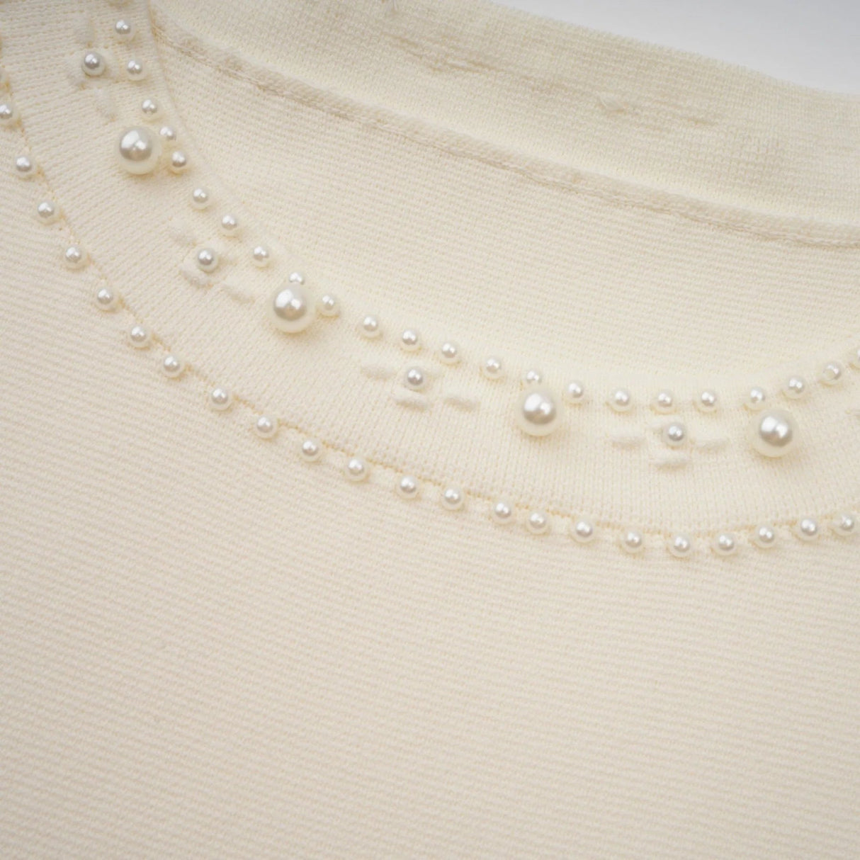 Clementina Maxi Dress White Faux - Pearl Embellished Pleated Scallop Hem