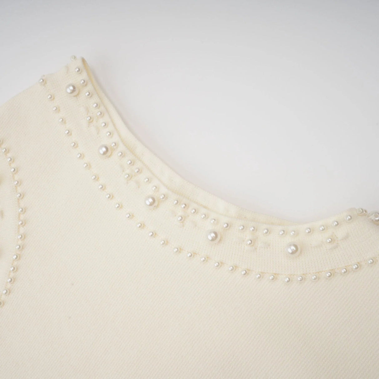 Clementina Maxi Dress White Faux - Pearl Embellished Pleated Scallop Hem