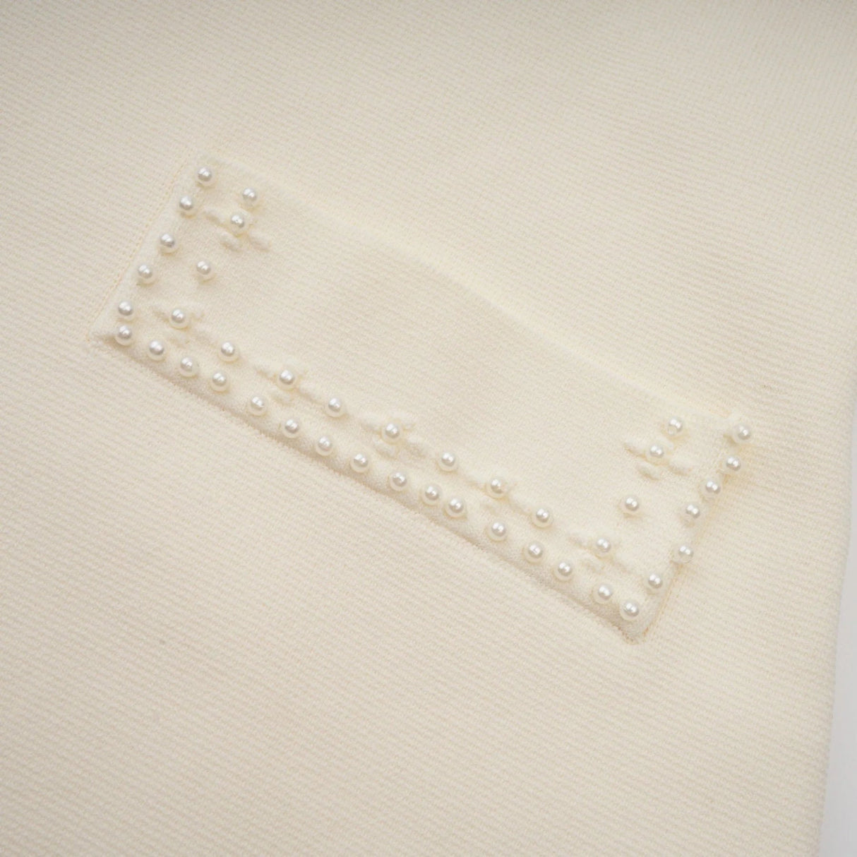 Clementina Maxi Dress White Faux - Pearl Embellished Pleated Scallop Hem