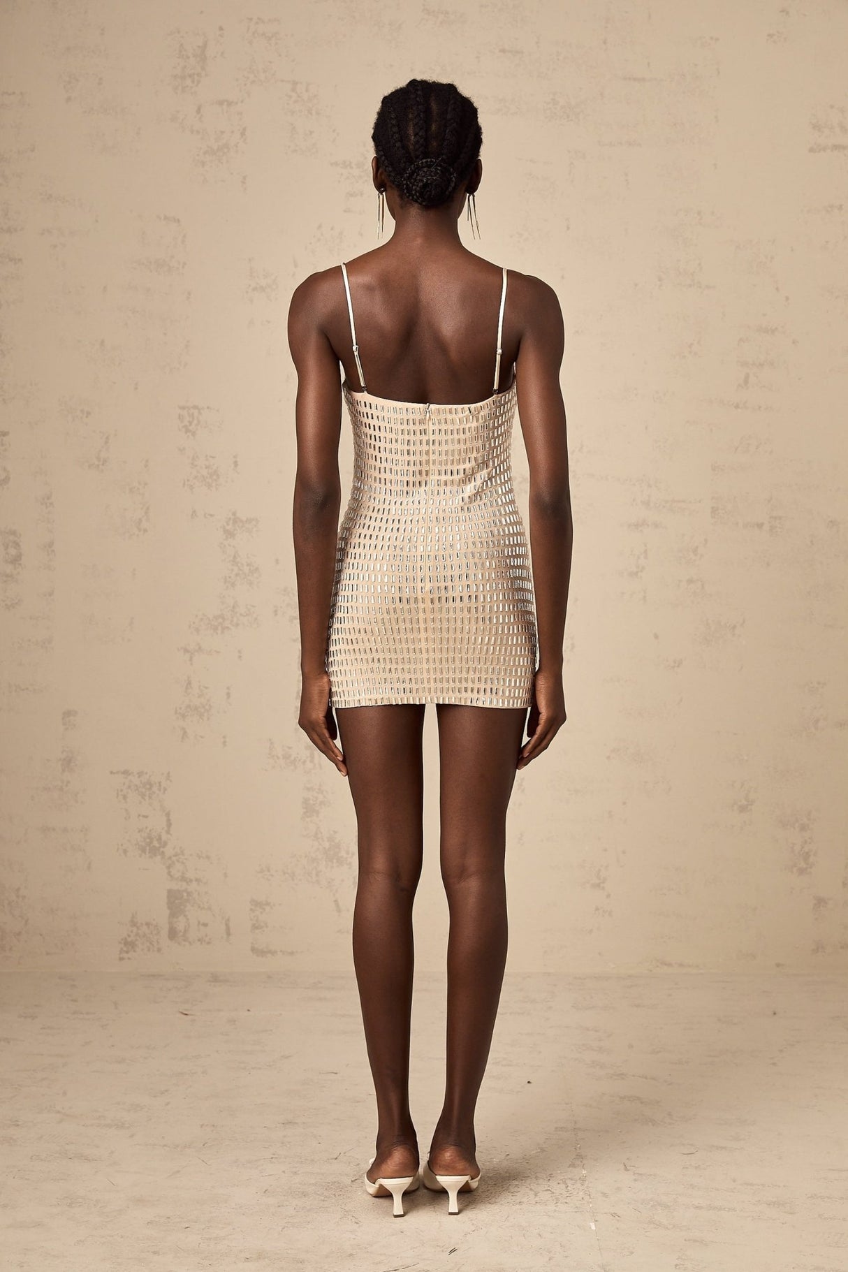 Clementina Mini Dress – Sleeveless – Cinched Waist – Stud Embellishment