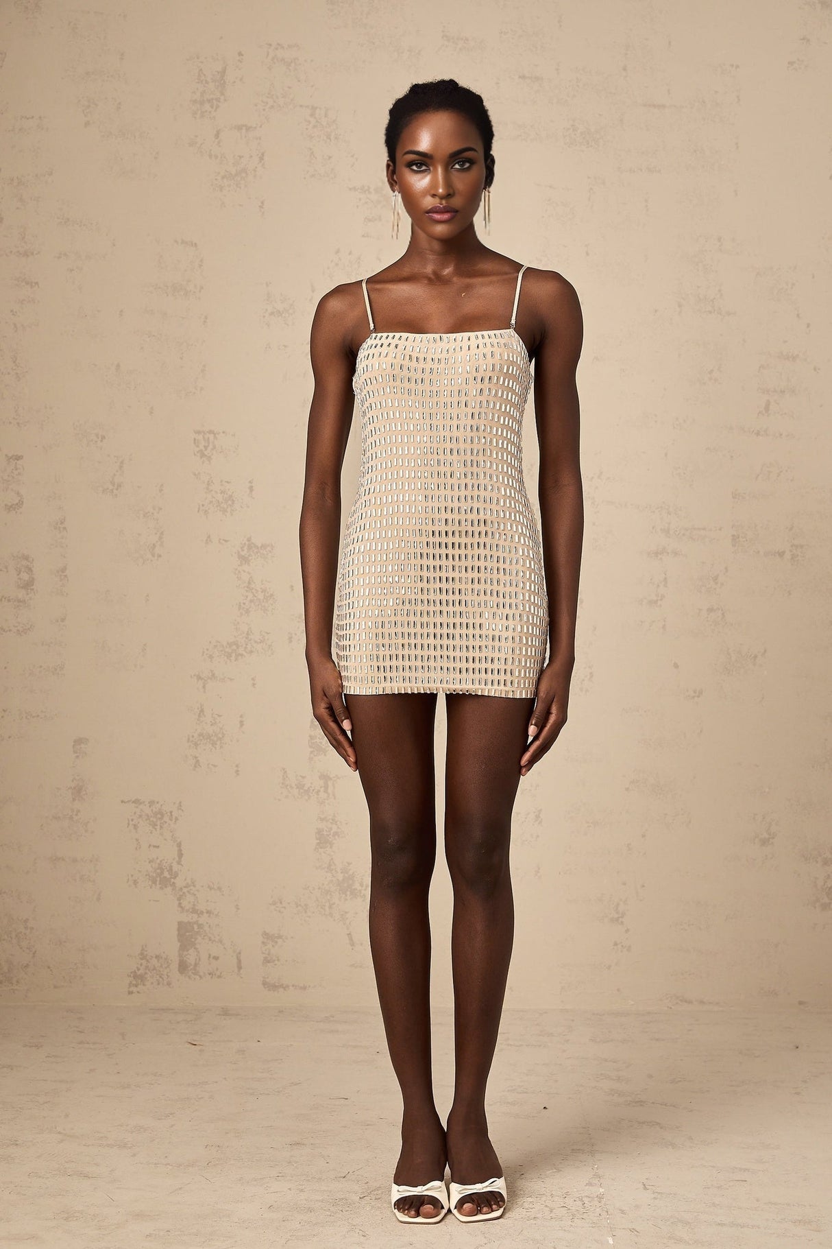 Clementina Mini Dress – Sleeveless – Cinched Waist – Stud Embellishment