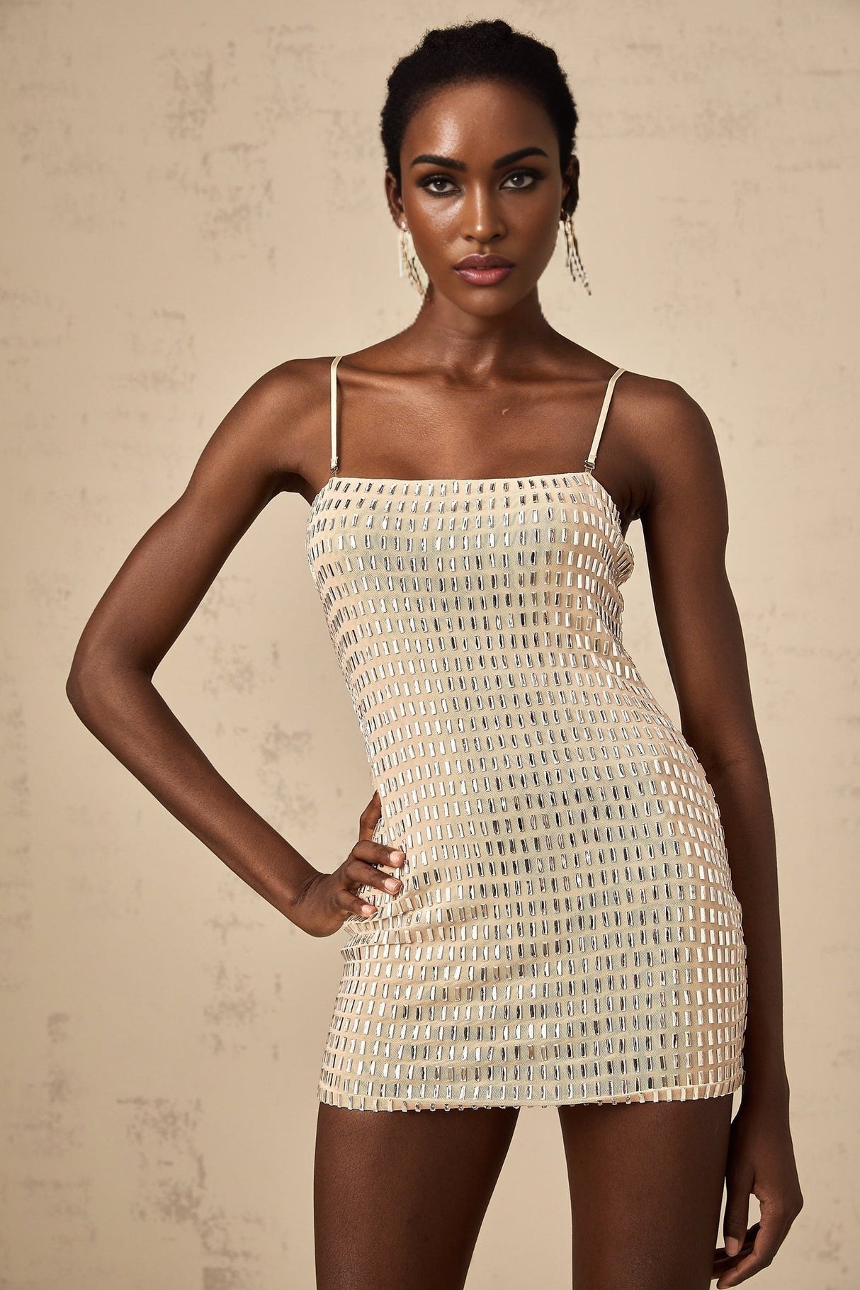 Clementina Mini Dress – Sleeveless – Cinched Waist – Stud Embellishment