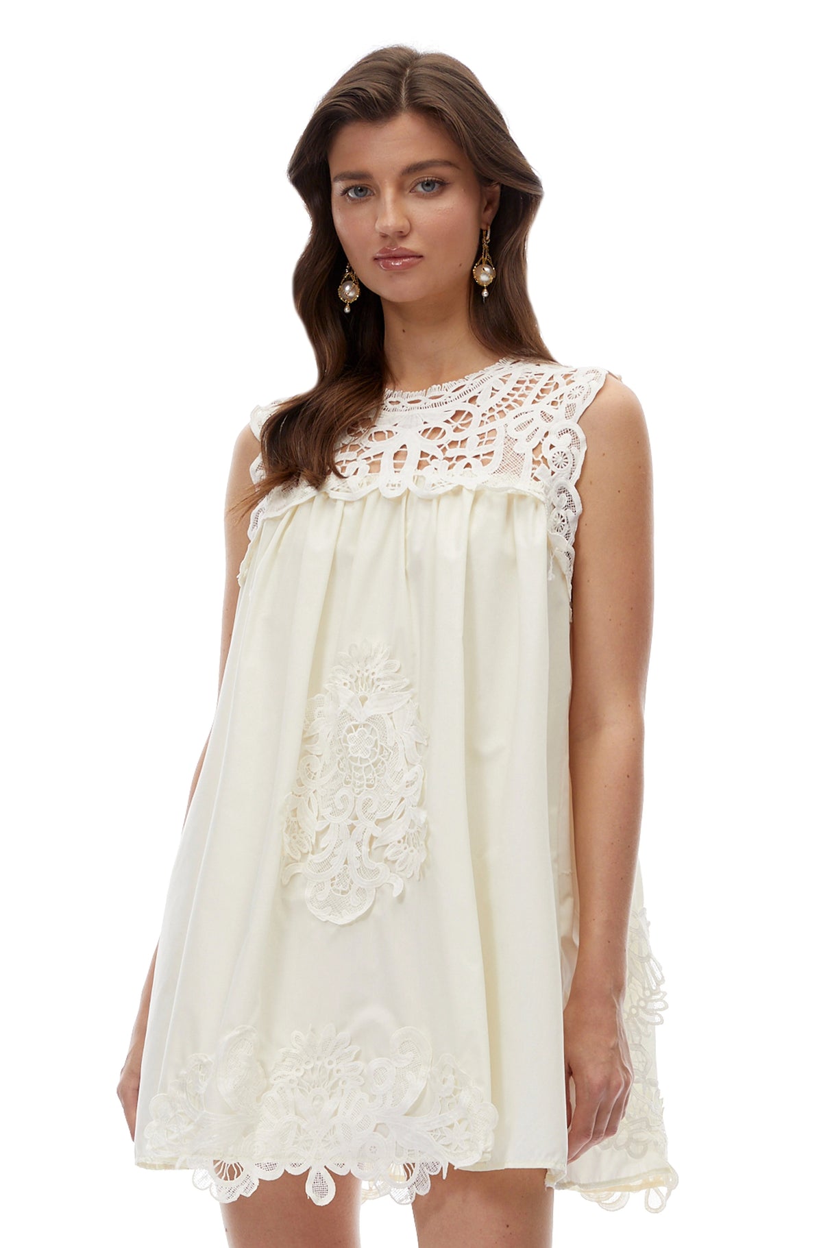 Clementine White CutOut Mini Dress with Lace Panels