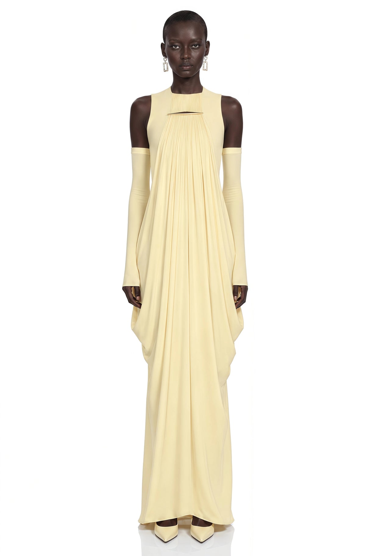 Clemira Yellow Sleeveless Draped Maxi Dress