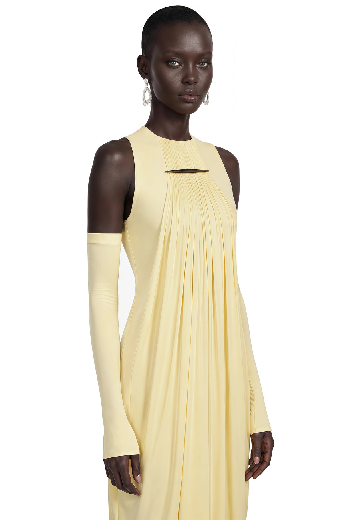 Clemira Yellow Sleeveless Draped Maxi Dress