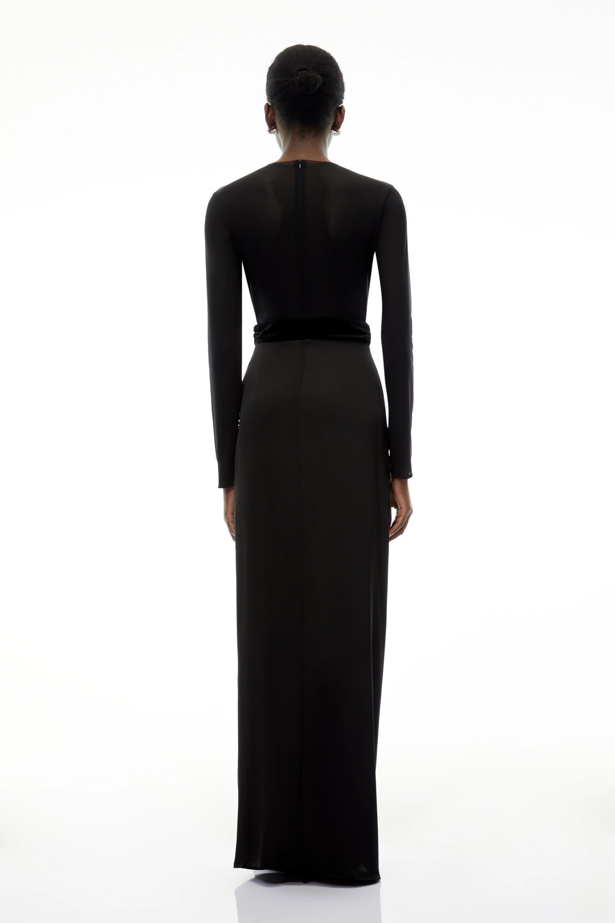 Colette Black Ruched Maxi Dress with Satin Panels