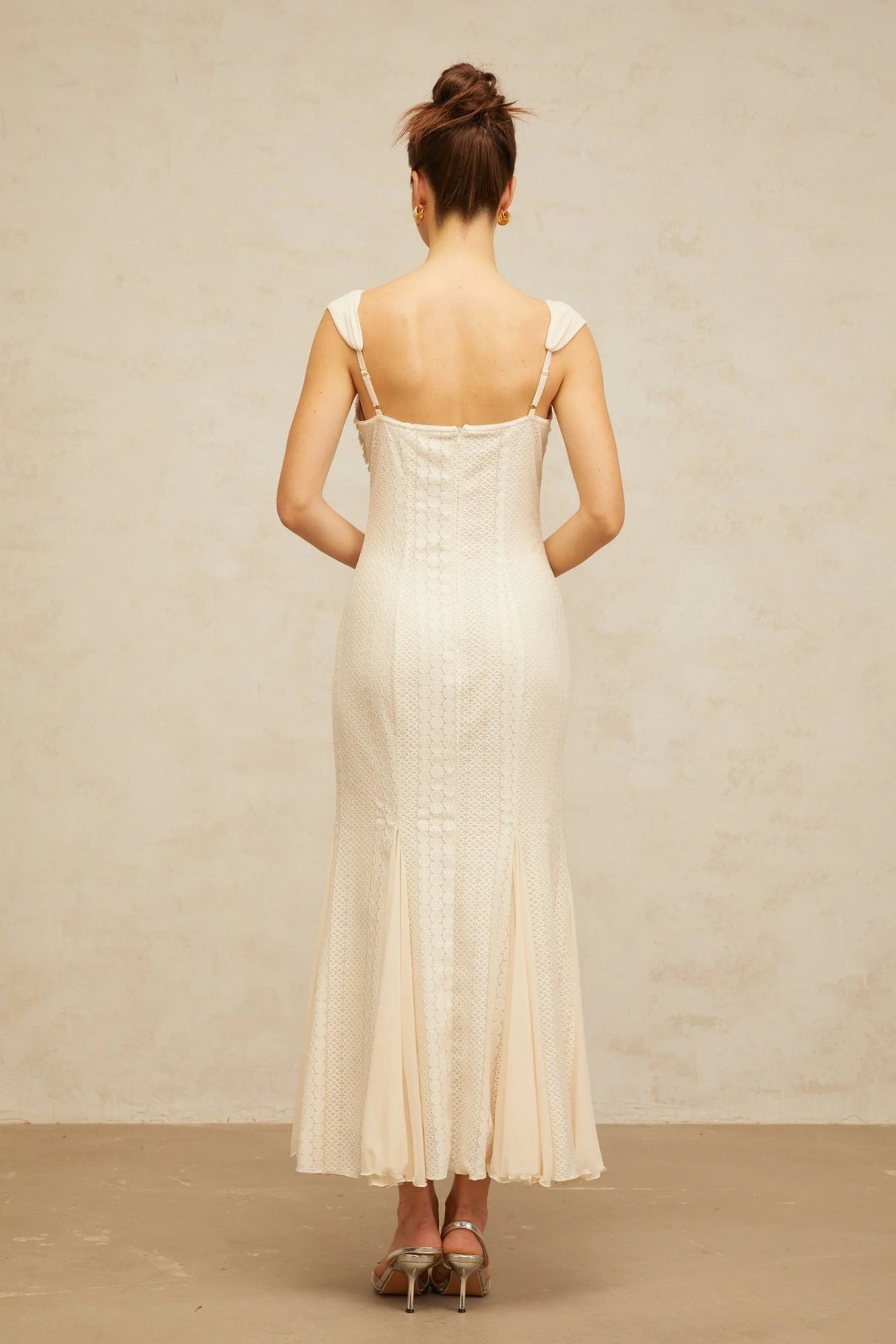 Colomba Maxi Dress Cream - White Faux - Pearl Embellished Feminine Flare