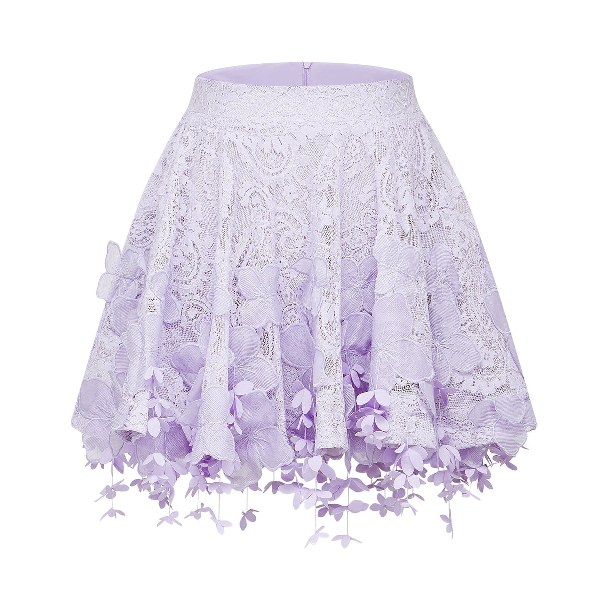 Colomba Skirt & Top Set - Lace Embroidery - Notched Lapels - Faux - Flower Embellishment - Mini Length