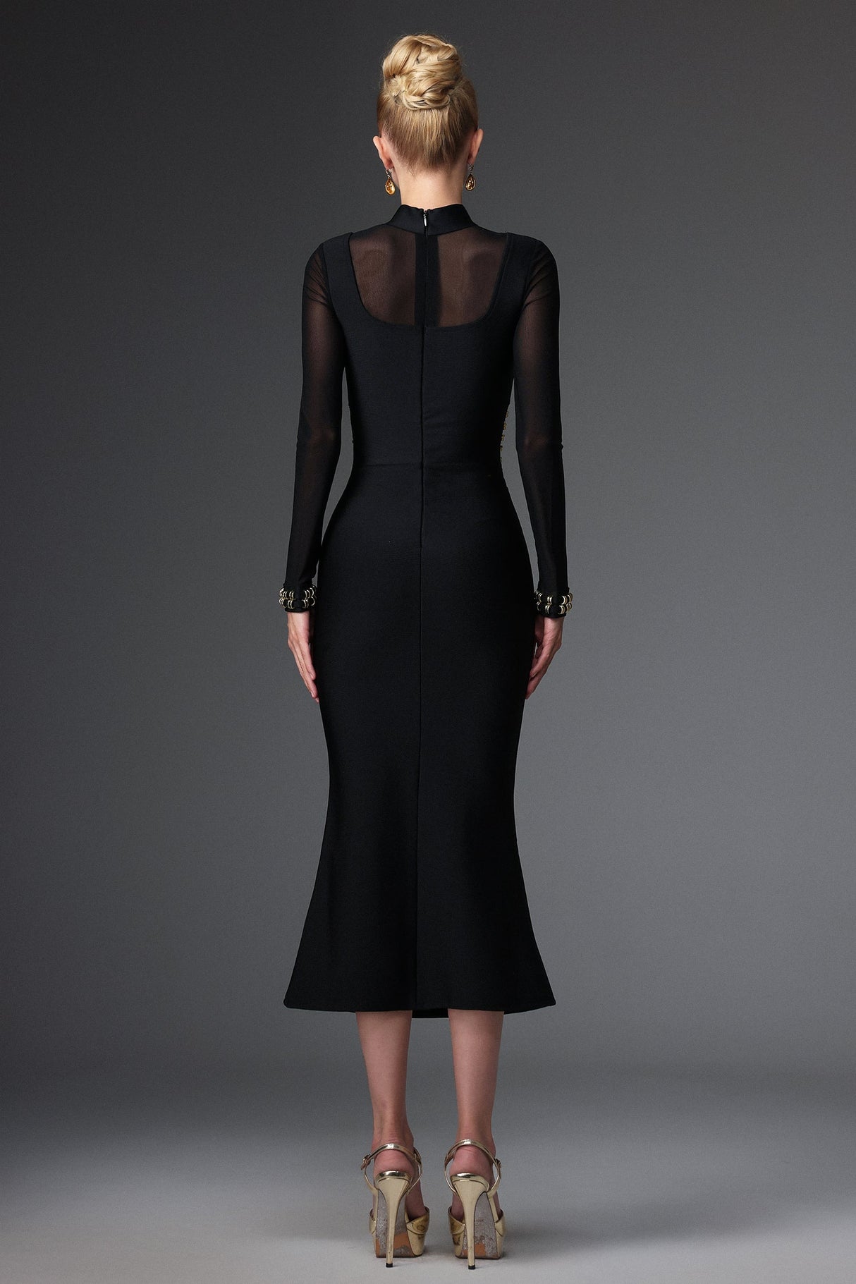 Concetta Black Mesh Bandage Dress with Waist Detailing