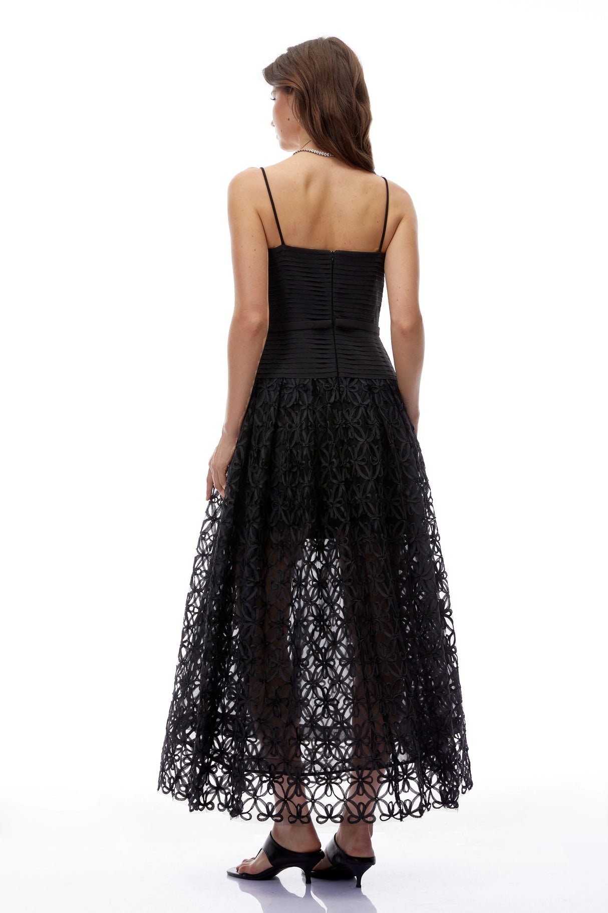 Constance Black Ruched Lace Maxi Dress