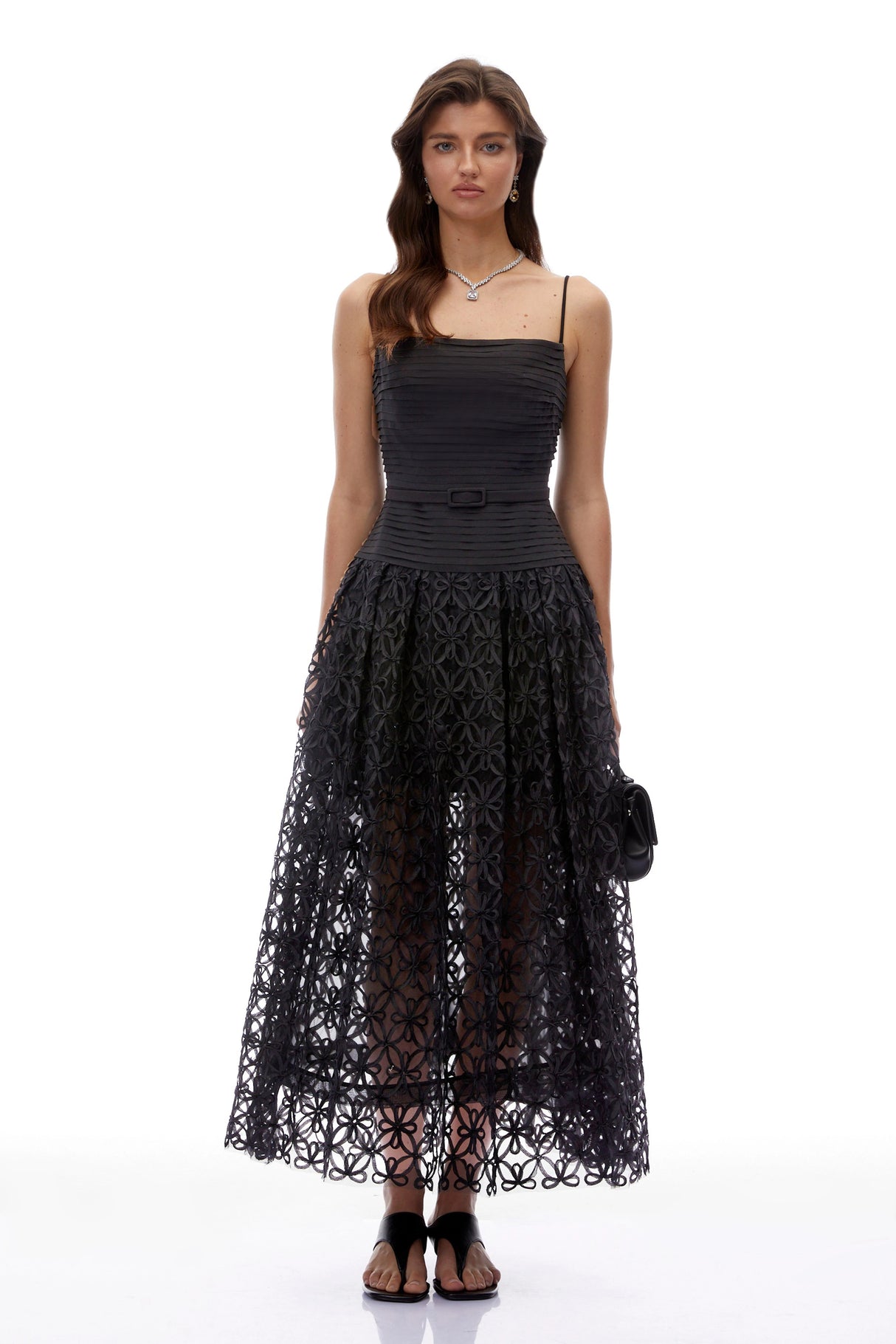 Constance Black Ruched Lace Maxi Dress