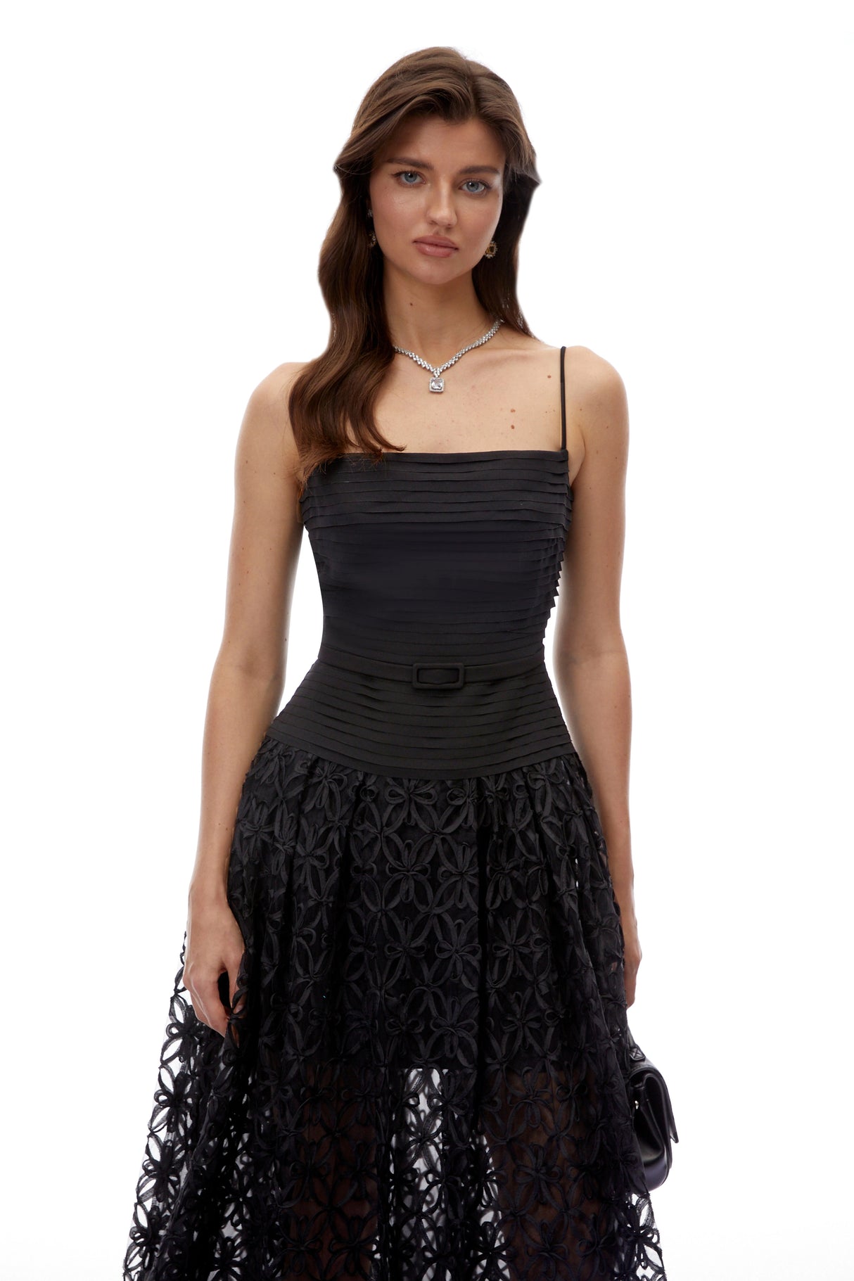 Constance Black Ruched Lace Maxi Dress