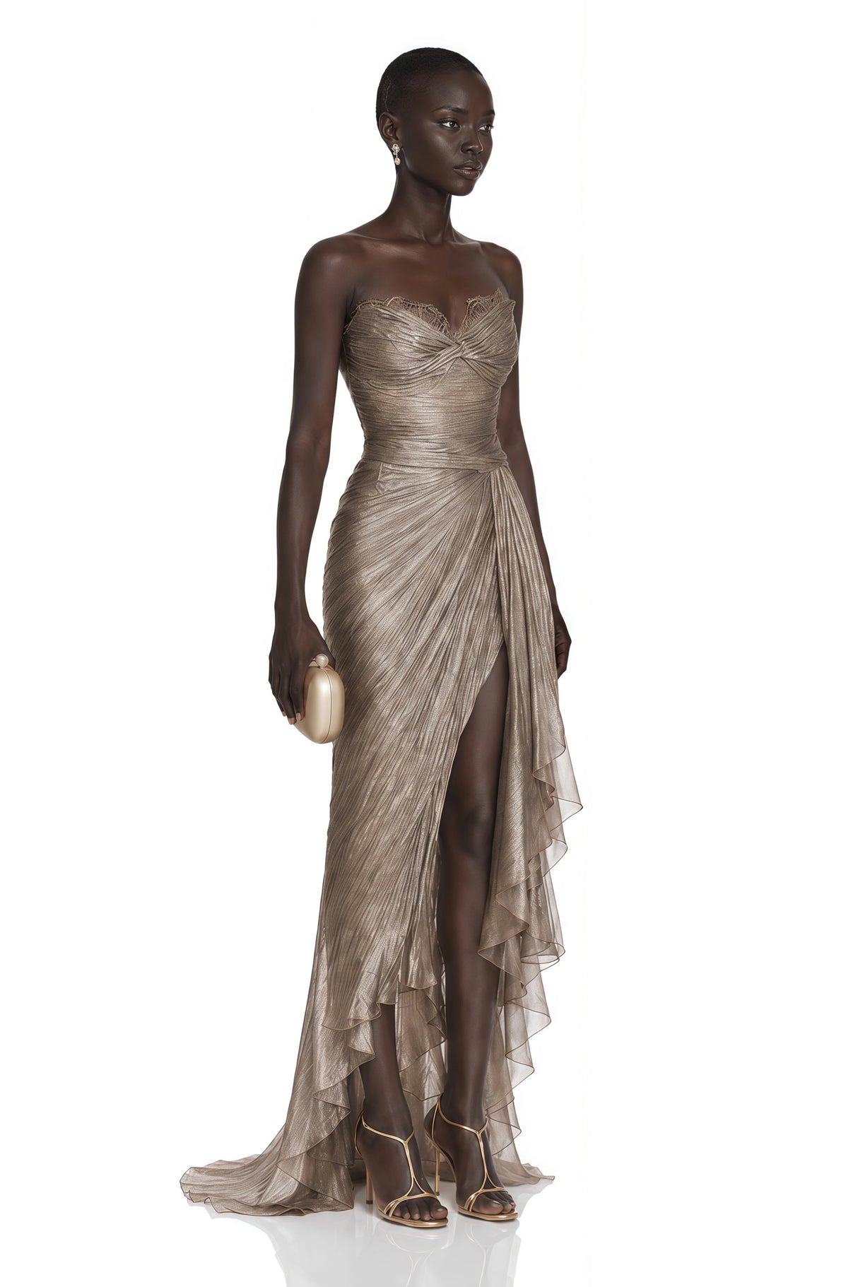 Constanza Brown Off Shoulder Ruched Maxi Dress