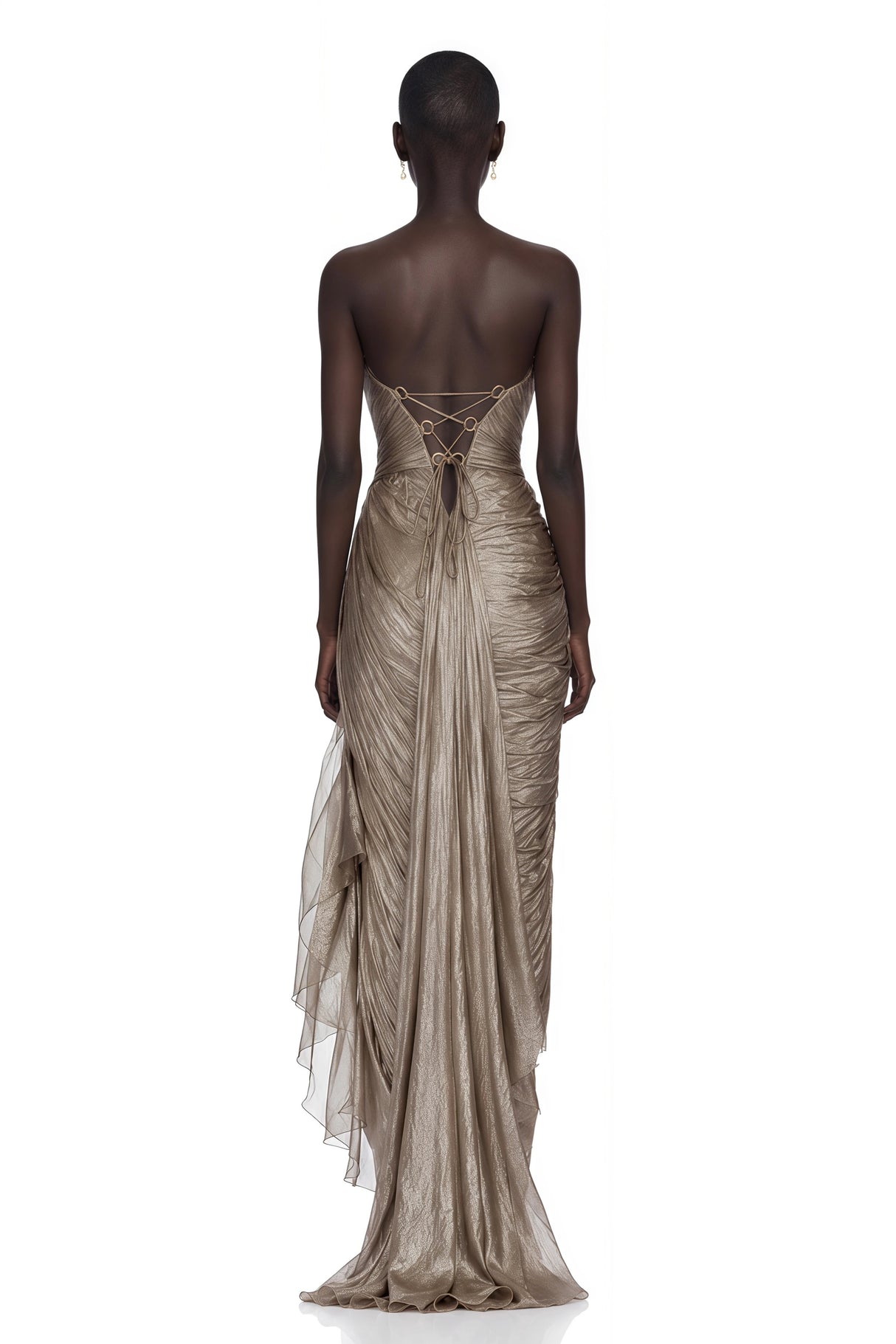 Constanza Brown Off Shoulder Ruched Maxi Dress