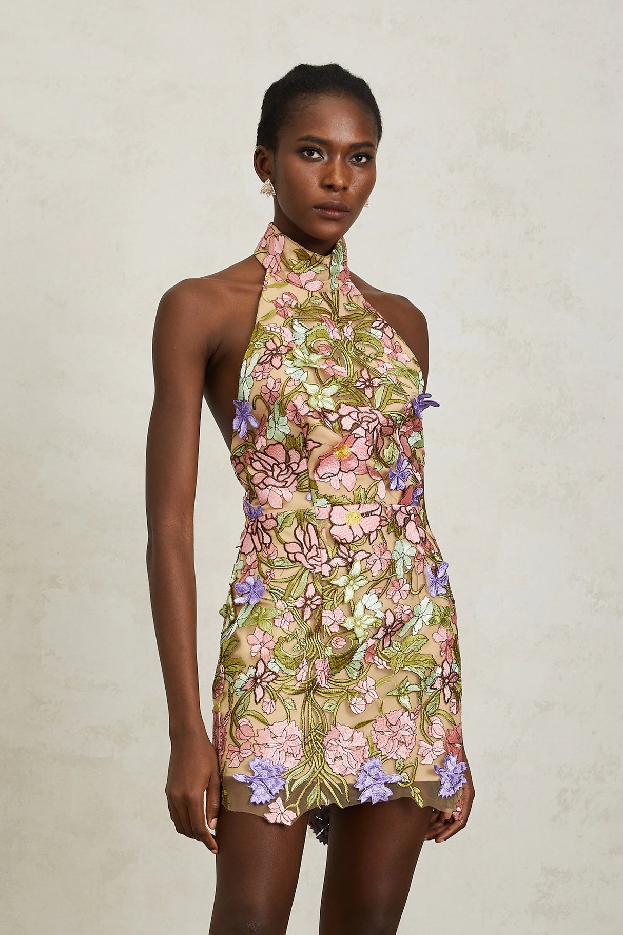 Consuelo Green Floral Embroidered Mesh Mini Dress