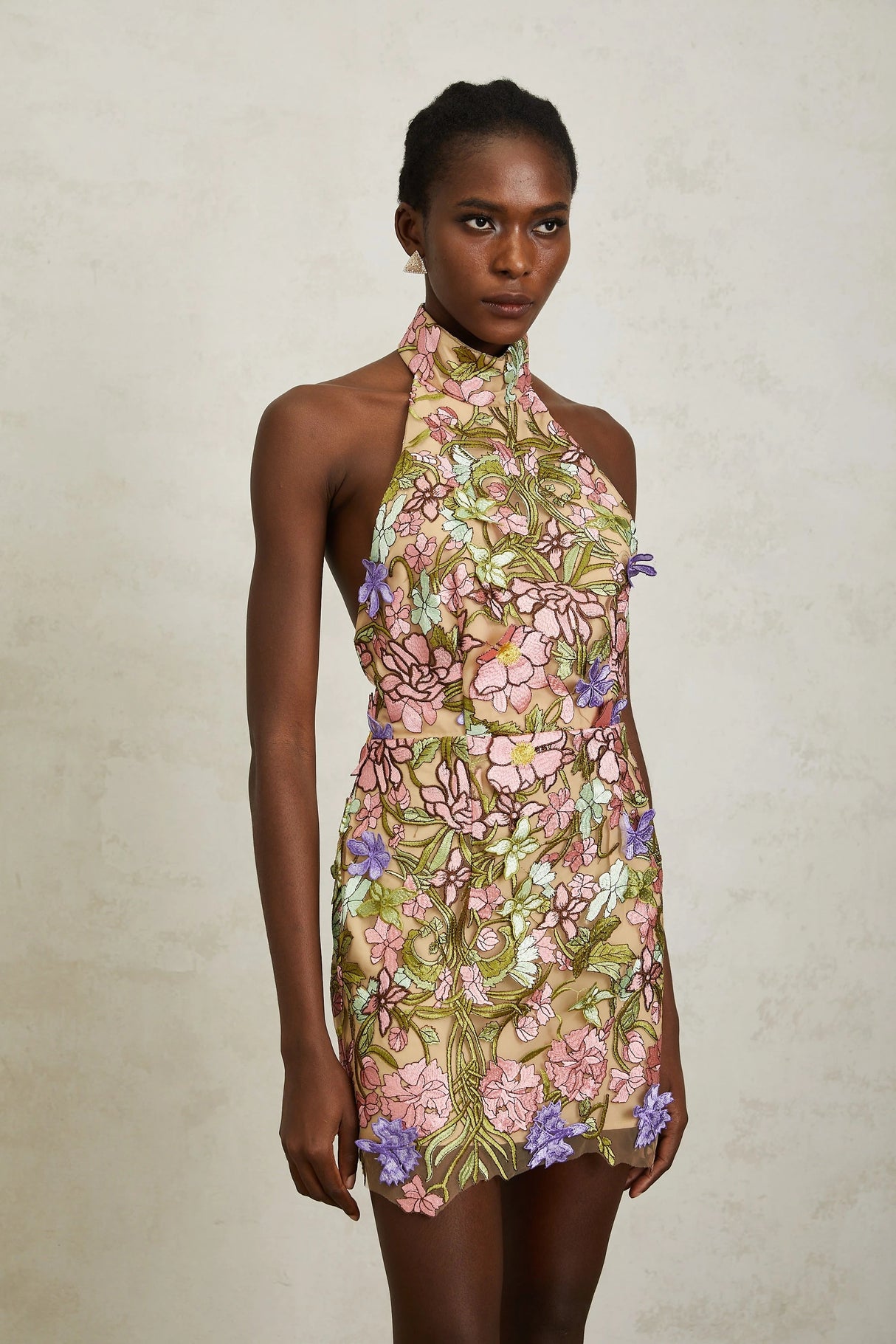 Consuelo Green Floral Embroidered Mesh Mini Dress