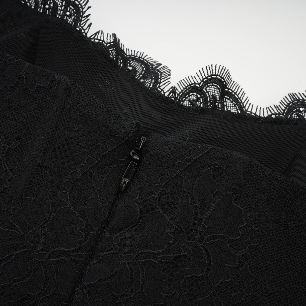 Coraline Off Shoulder Mini Dress - Mesh Floral Lace - Faux - Pearl Embellishment - Ribbon Detail - Lace Hem