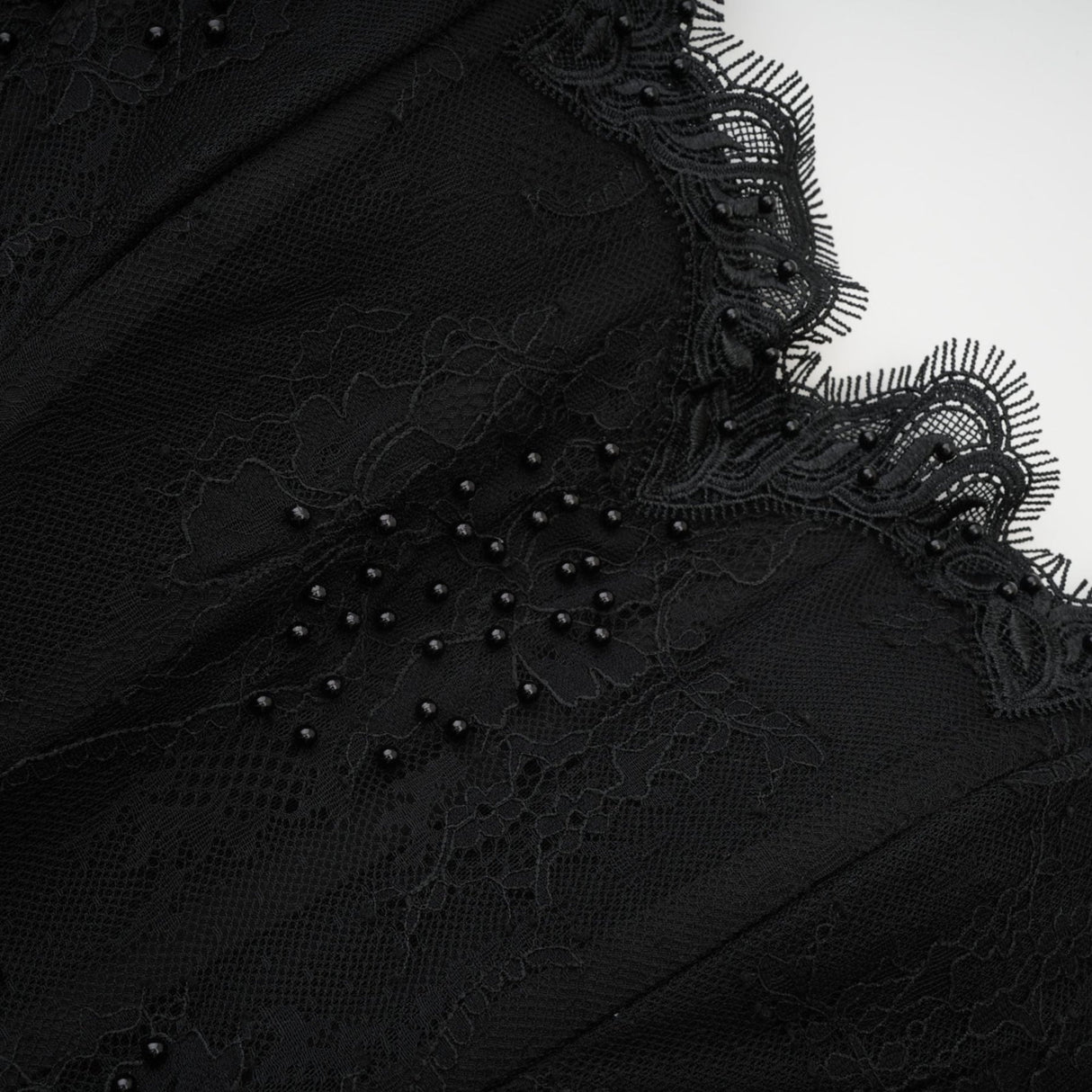 Coraline Off Shoulder Mini Dress - Mesh Floral Lace - Faux - Pearl Embellishment - Ribbon Detail - Lace Hem