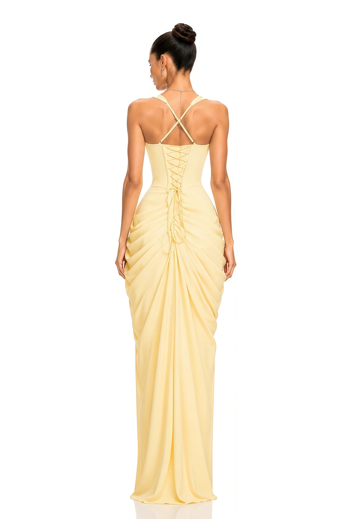 Cordelia Yellow Ruched Bust Maxi Dress with Slit