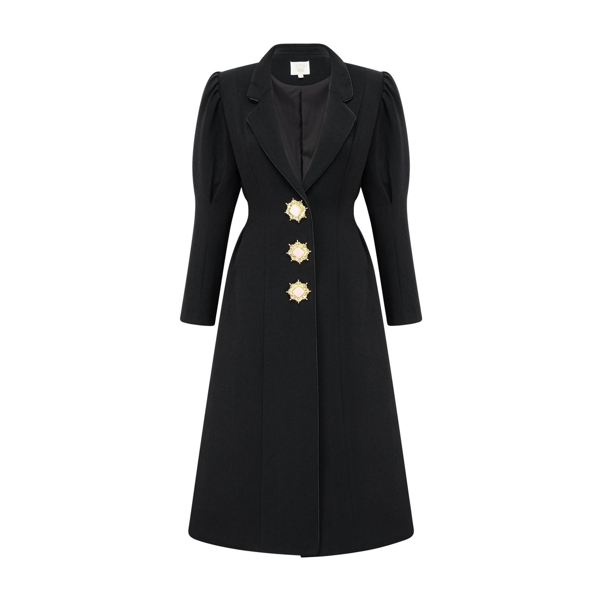 Corinna Long Sleeve Midi Dress - Lapel Neckline - Pleat Detailing - Waist - Tightened Design - Front Button Fastening