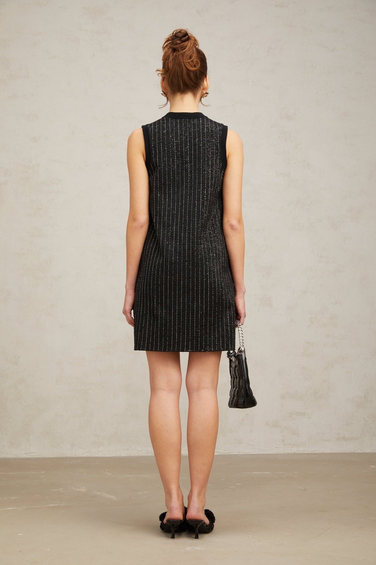 Corinna Mini Dress - Knitted Sleeveless Velvet Stripe Sequin Embellished