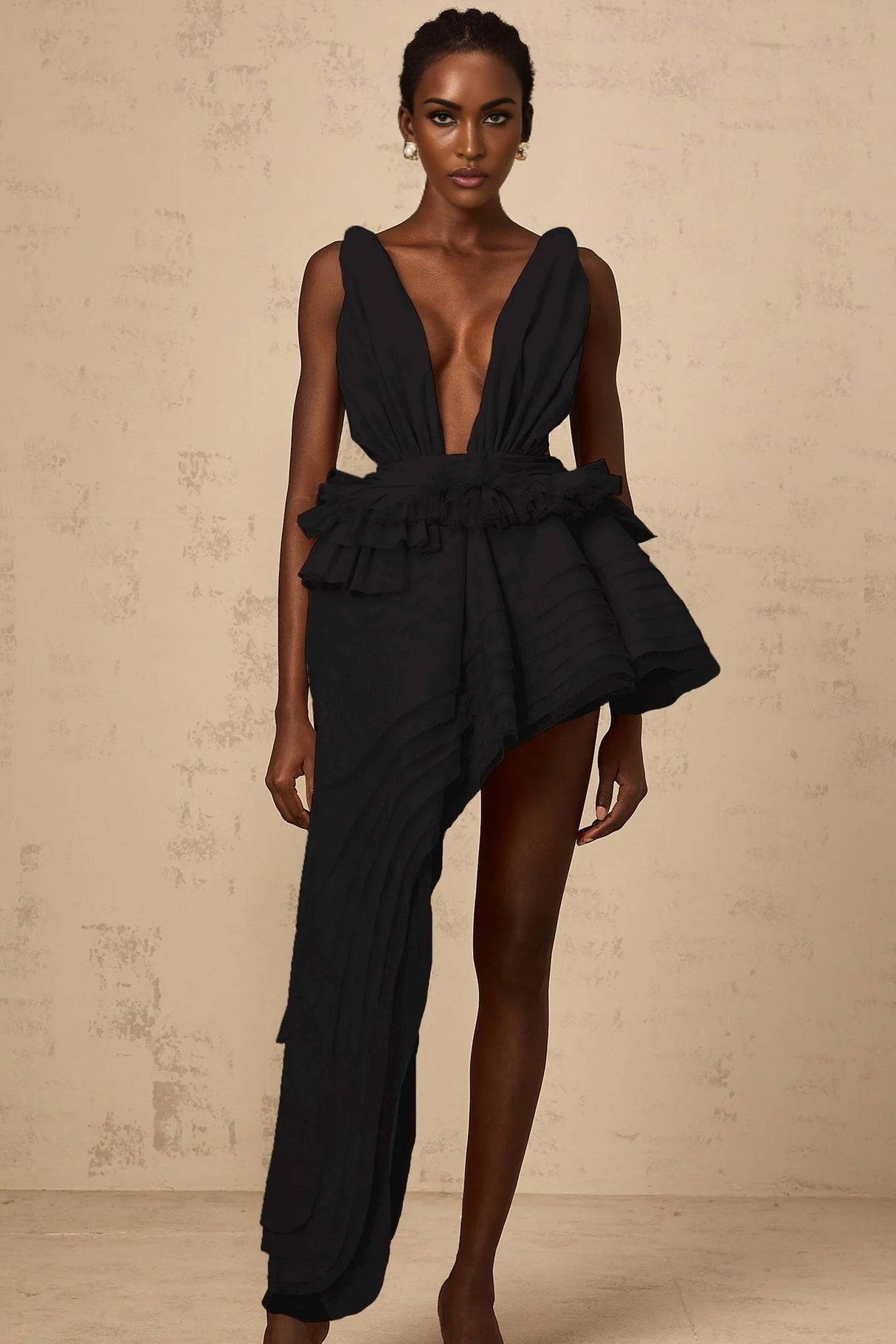 Corinna Mini Dress Ribbon - Design Black & Asymmetrical