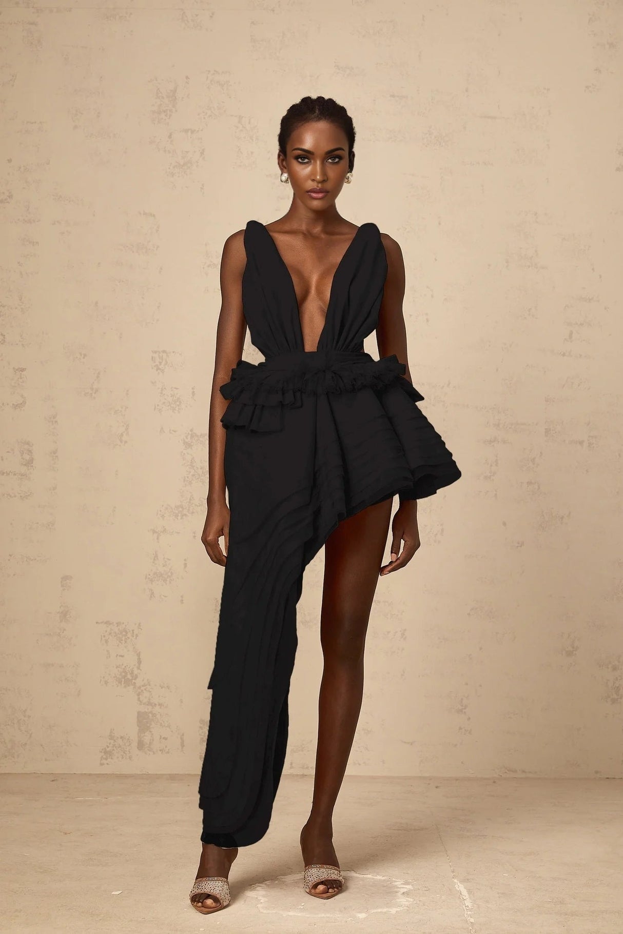 Corinna Mini Dress Ribbon - Design Black & Asymmetrical