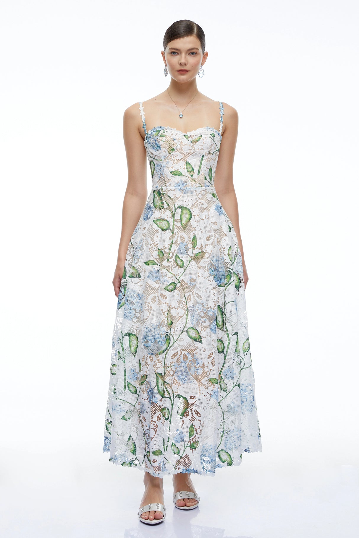 Corisande Blue Floral Lace Maxi Dress