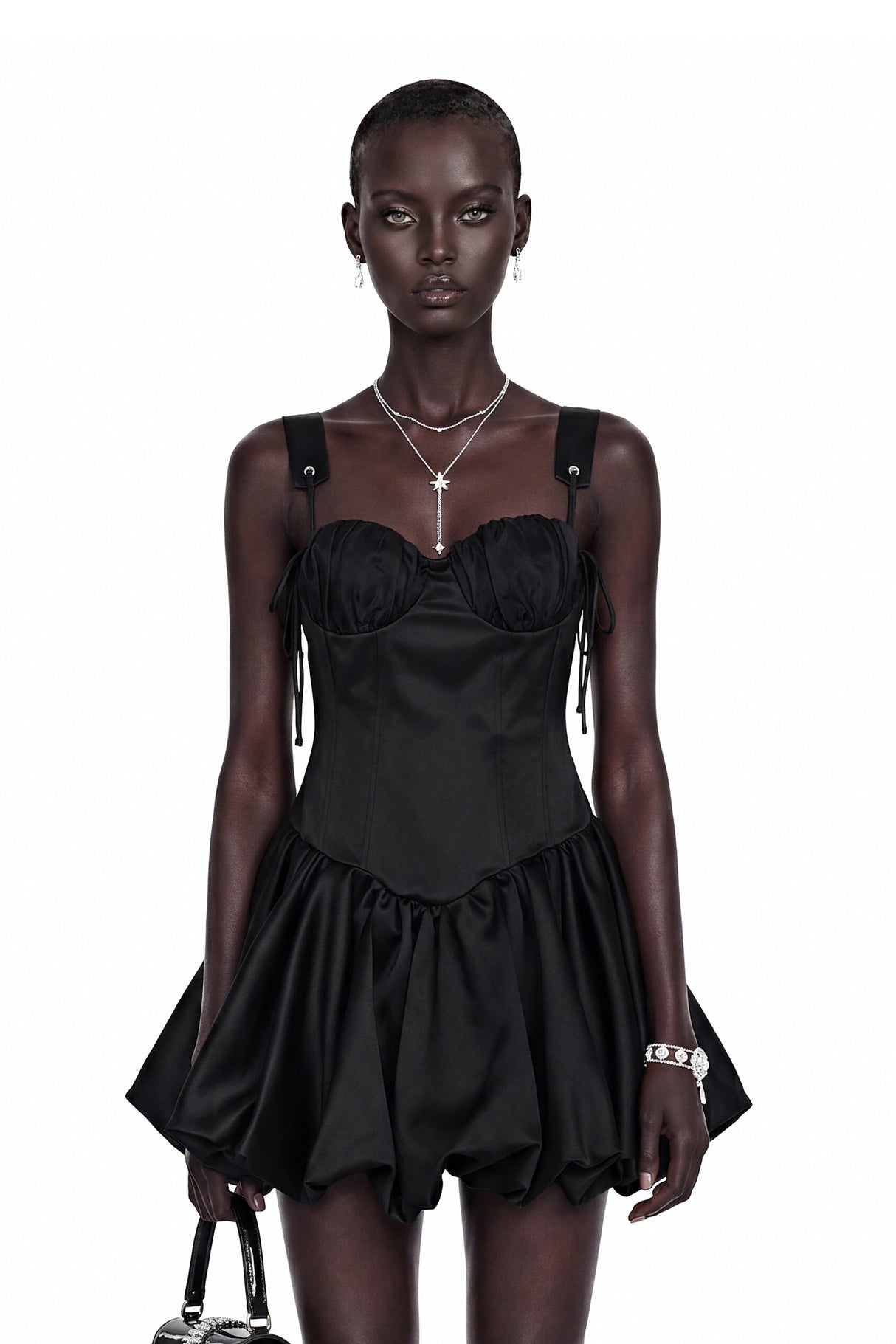 Cornelia Black Sleeveless Puffball Mini Dress