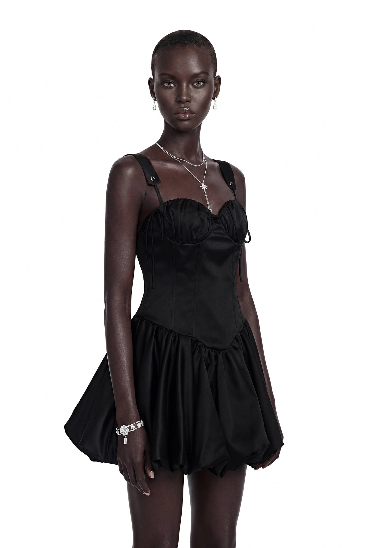 Cornelia Black Sleeveless Puffball Mini Dress