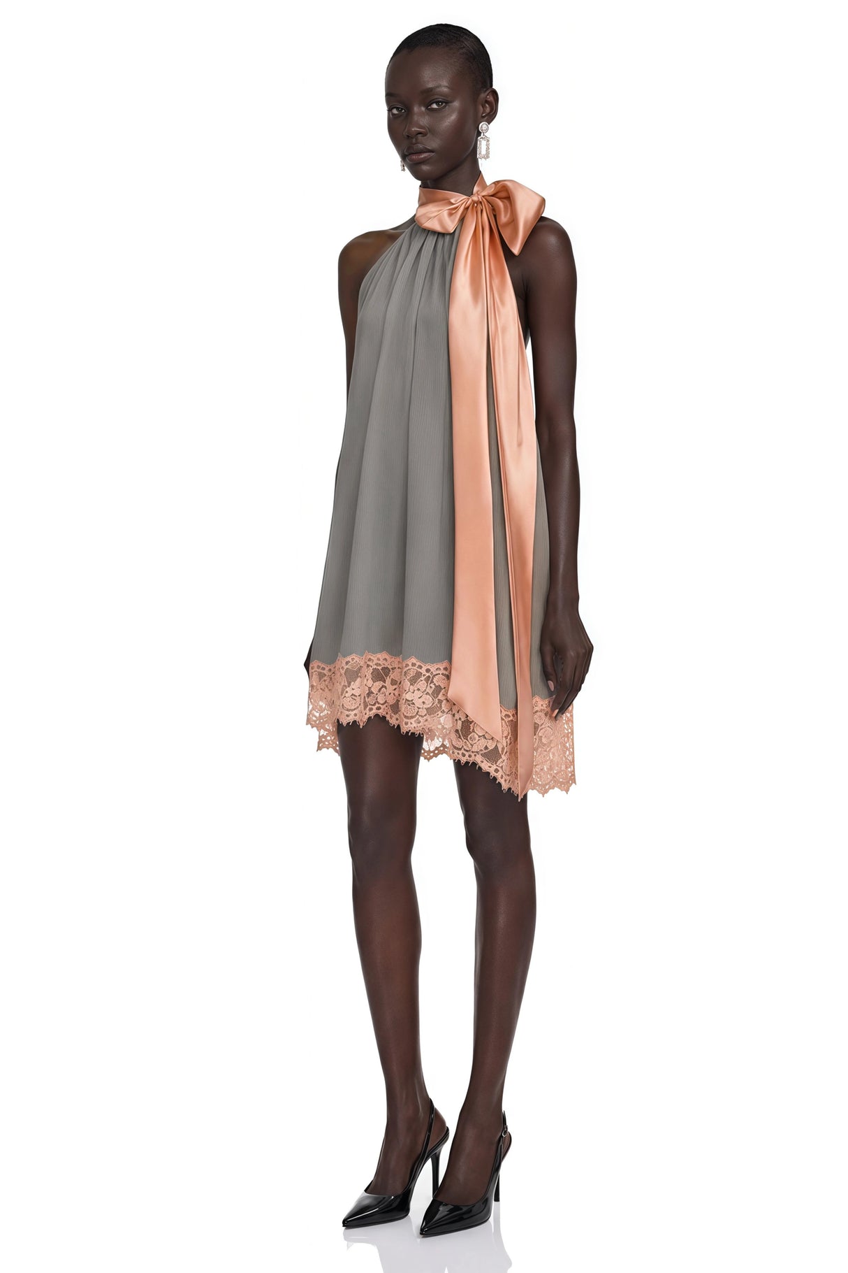 Cornelia Grey Asymmetrical Mini Dress with Bow Detail