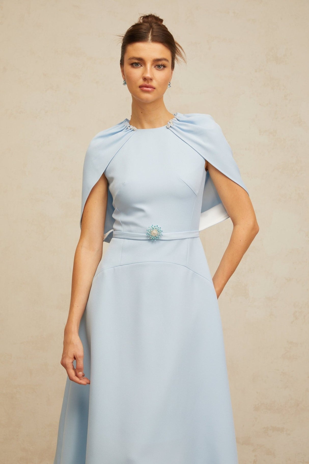 Cosima Midi Dress Blue Shawl - Panel Crystal Embellished