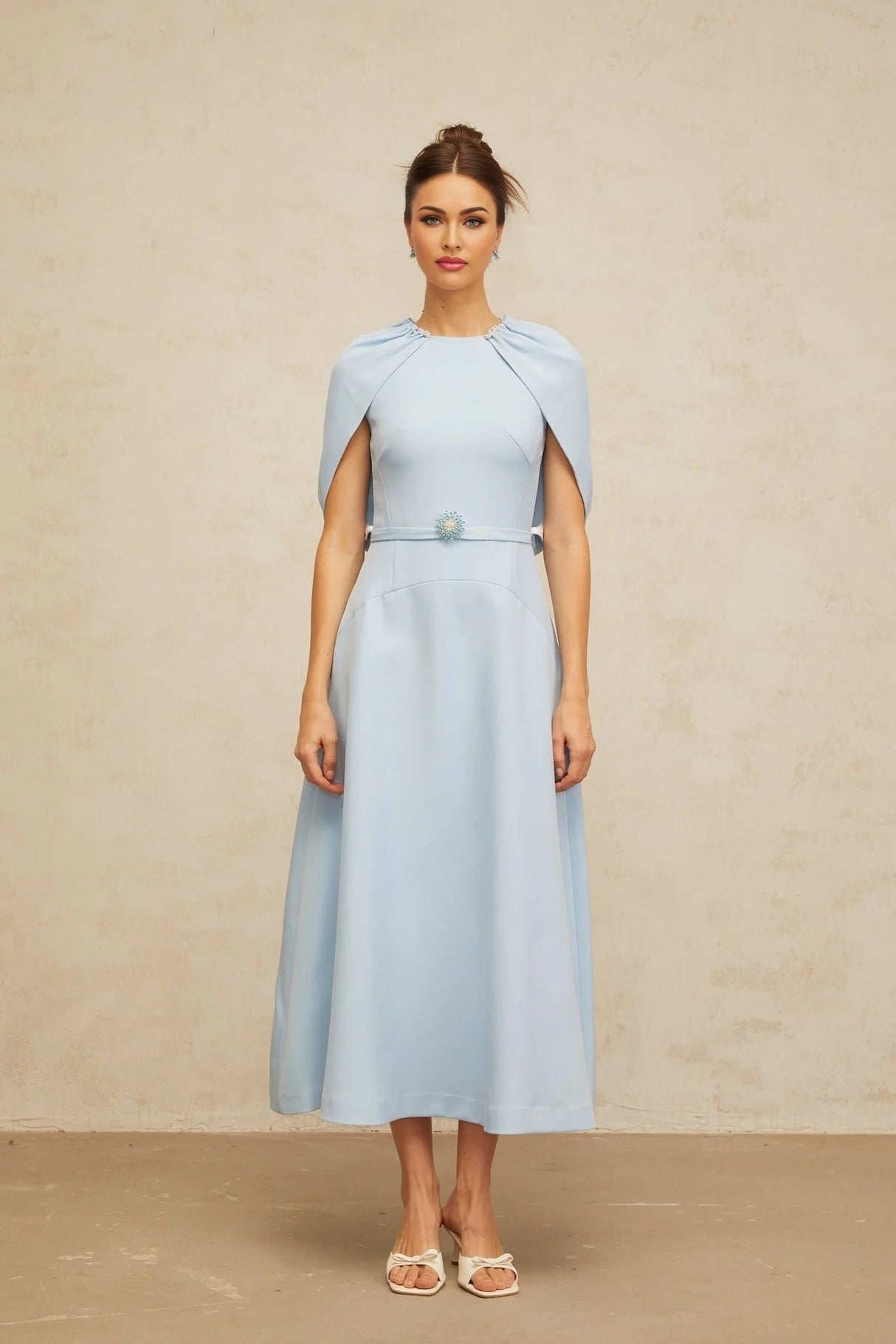 Cosima Midi Dress Blue Shawl - Panel Crystal Embellished