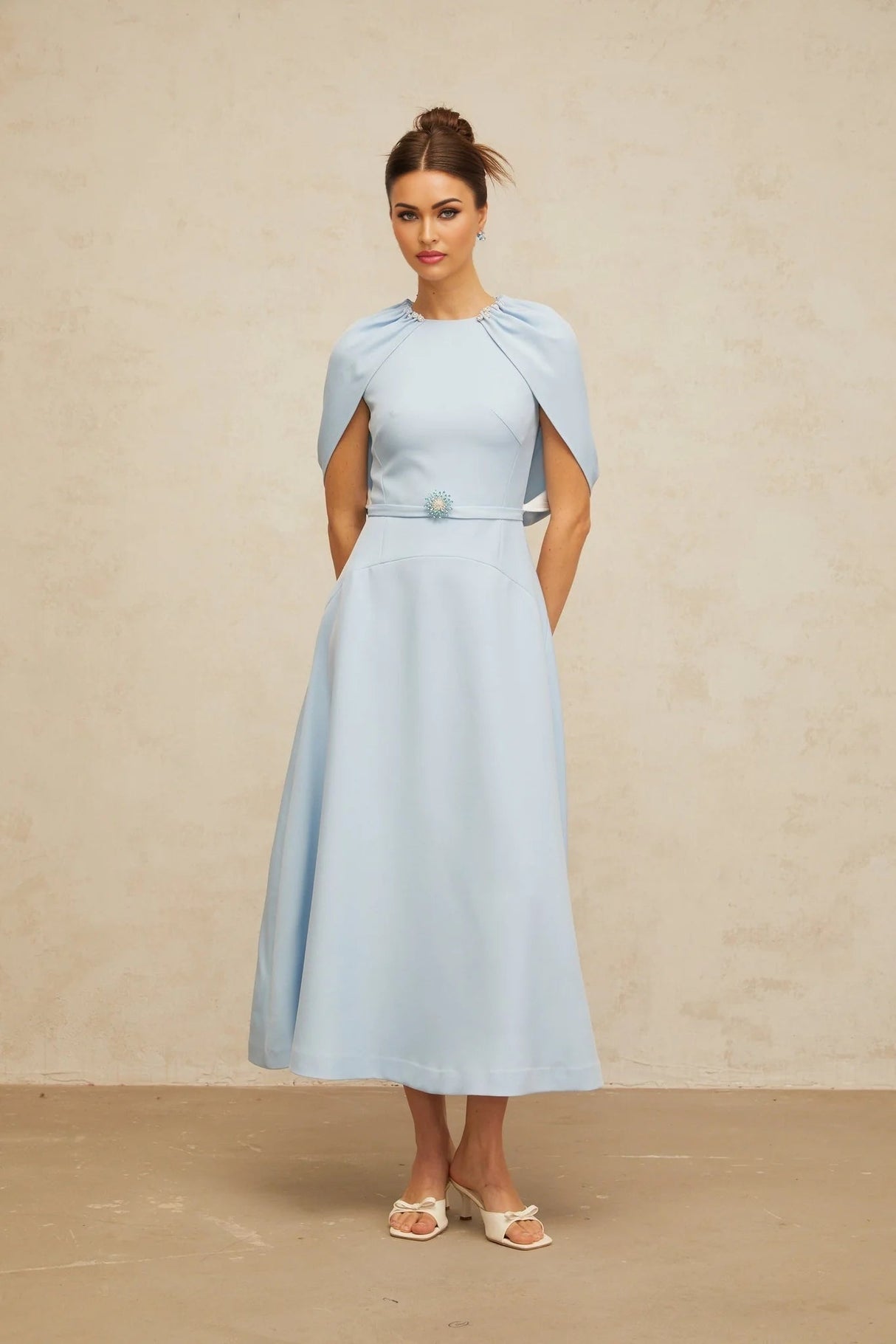 Cosima Midi Dress Blue Shawl - Panel Crystal Embellished