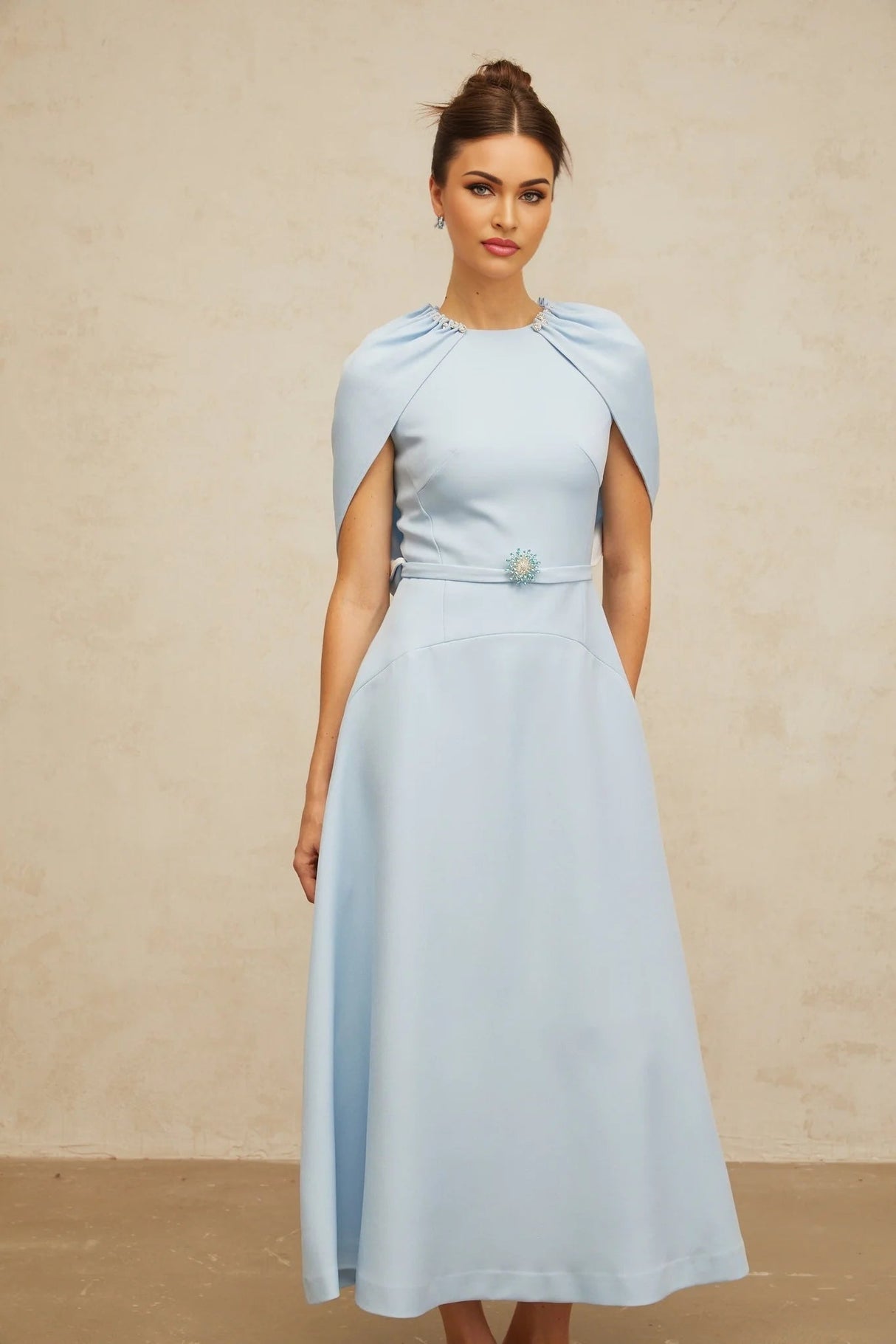 Cosima Midi Dress Blue Shawl - Panel Crystal Embellished